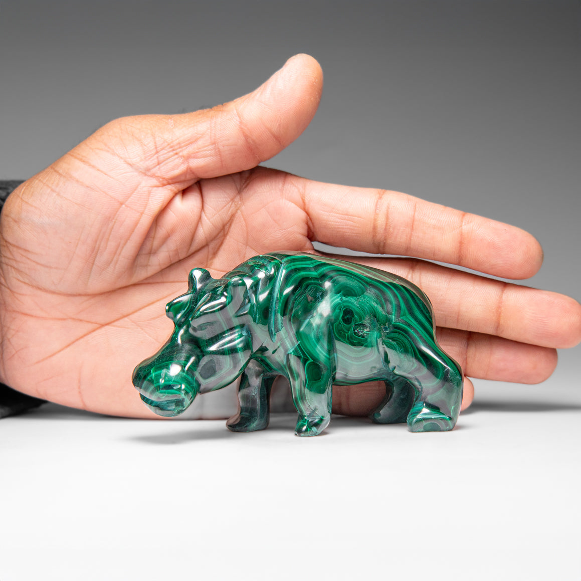 Genuine Polished Malachite Hippo Carving (303.5 grams)