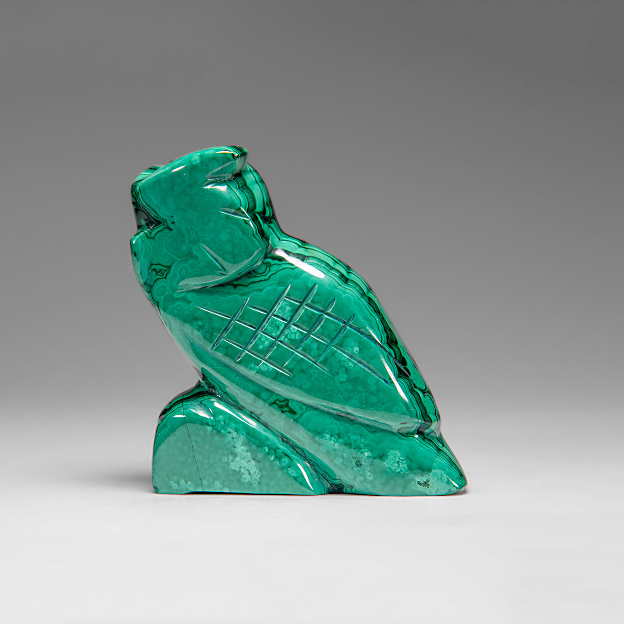 Genuine Polished Malachite Owl Carving (220 grams)