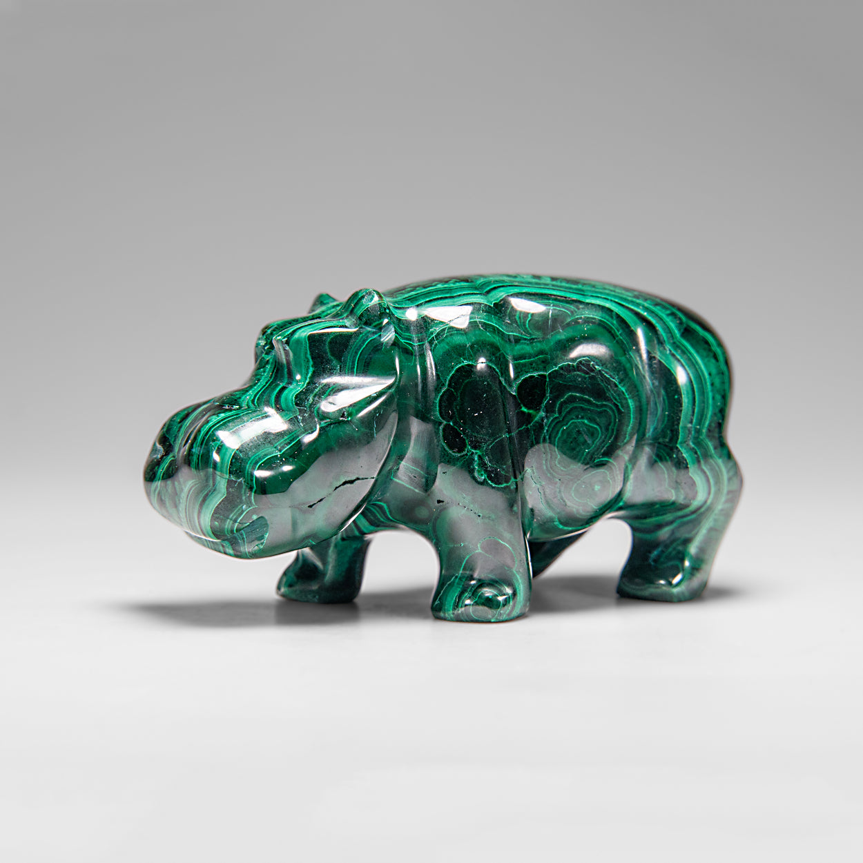 Genuine Polished Malachite Hippo Carving (355.8 grams)