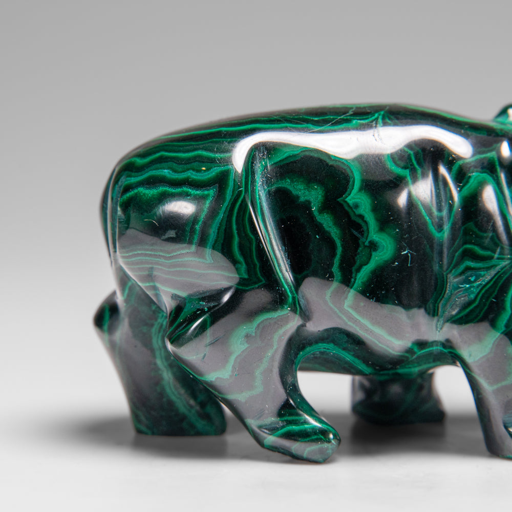 Genuine Polished Malachite Hippo Carving (355.8 grams)