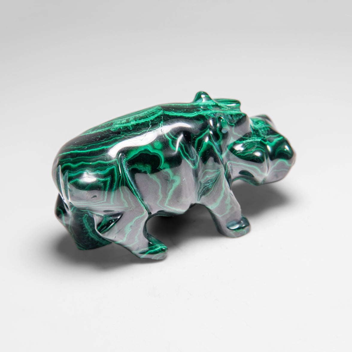 Genuine Polished Malachite Hippo Carving (355.8 grams)
