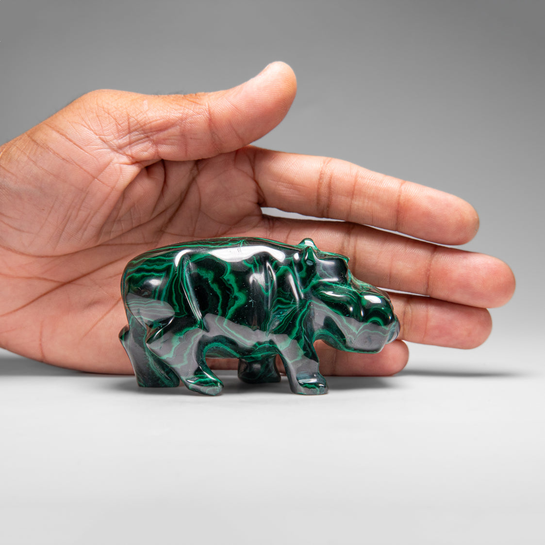 Genuine Polished Malachite Hippo Carving (355.8 grams)