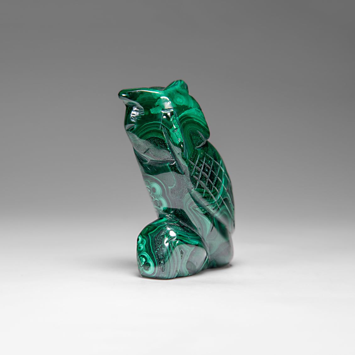 Genuine Polished Malachite Owl Carving (194.2 grams)