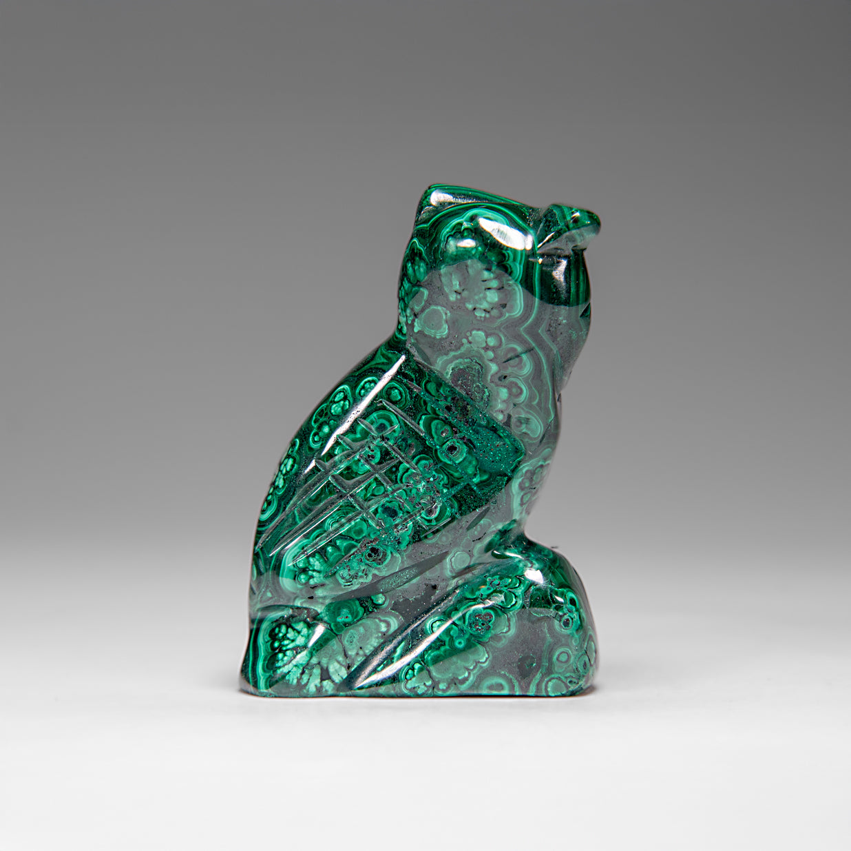 Genuine Polished Malachite Owl Carving (194.2 grams)