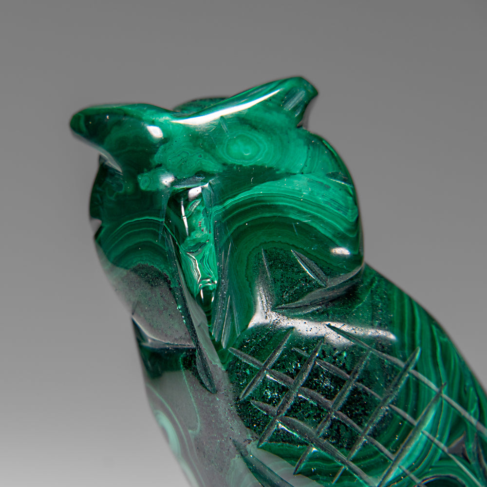 Genuine Polished Malachite Owl Carving (194.2 grams)