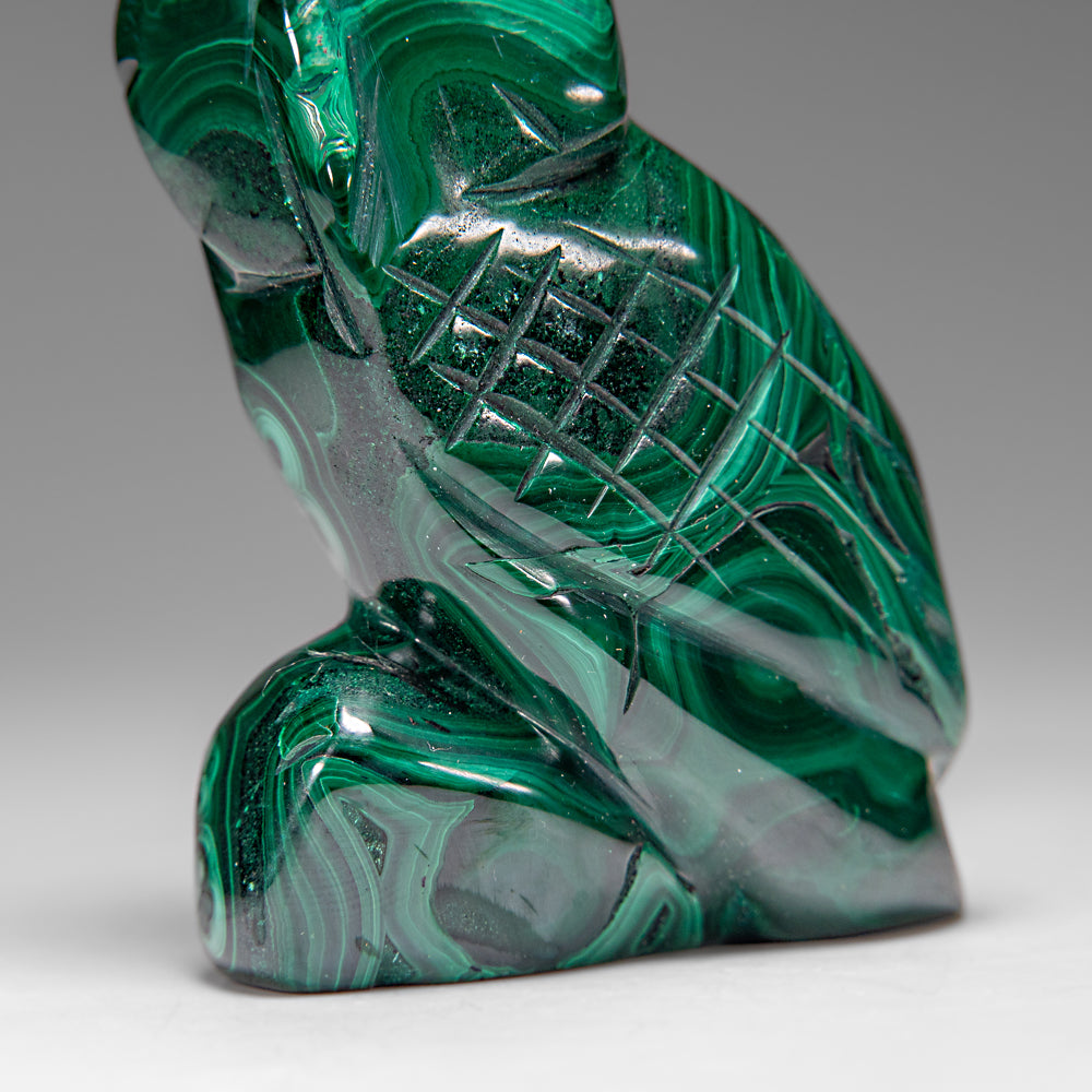 Genuine Polished Malachite Owl Carving (194.2 grams)