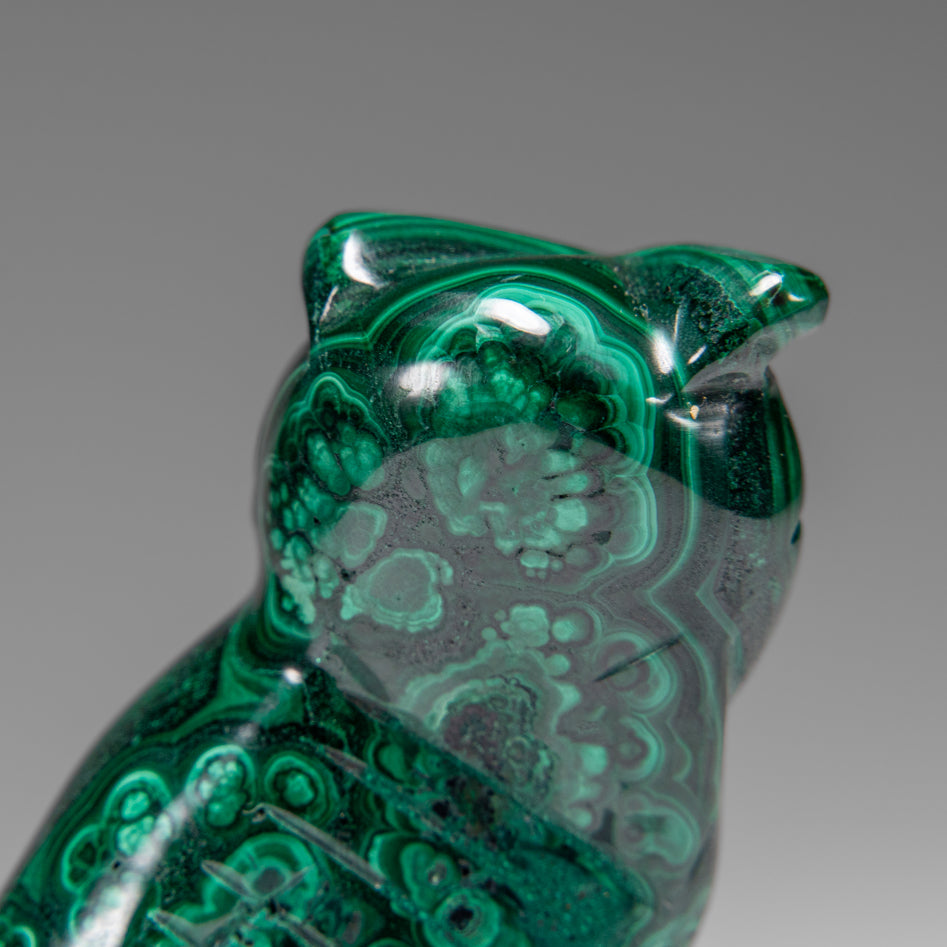 Genuine Polished Malachite Owl Carving (194.2 grams)