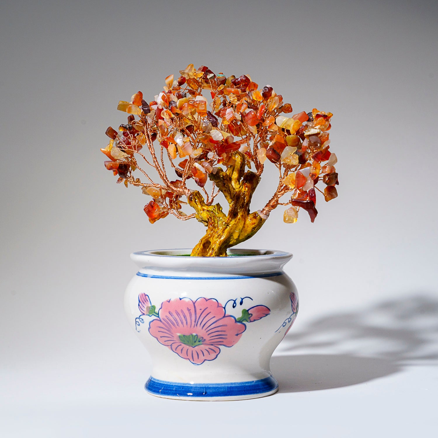 Genuine Carnelian Bonsai Tree in Round Ceramic Pot (9” Tall)