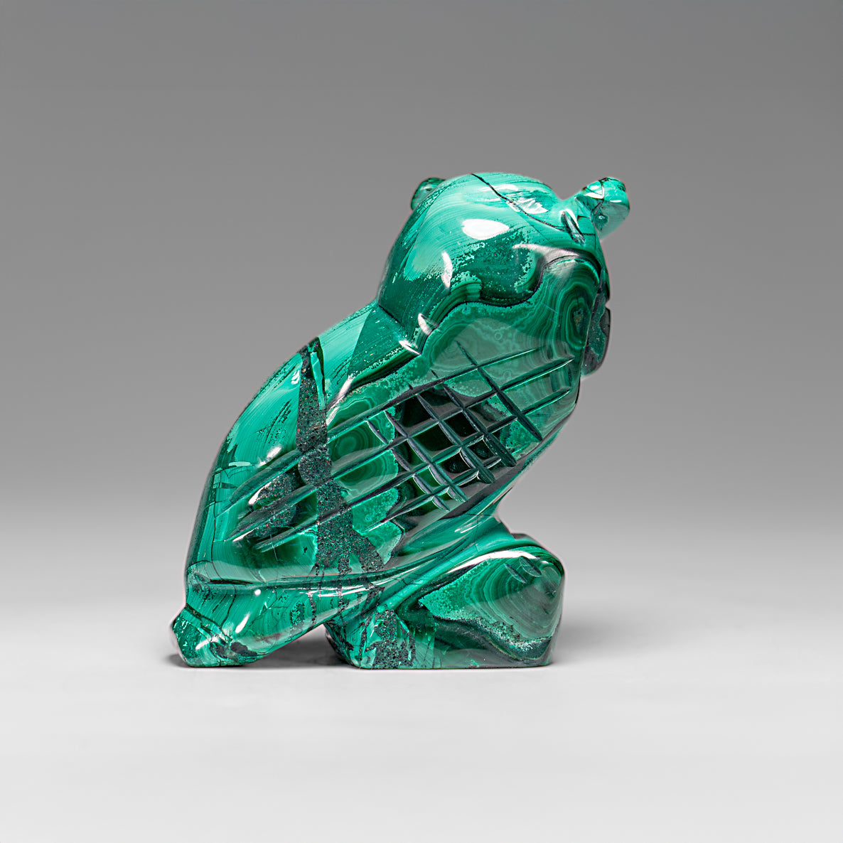 Genuine Polished Malachite Owl Carving (145.2 grams)