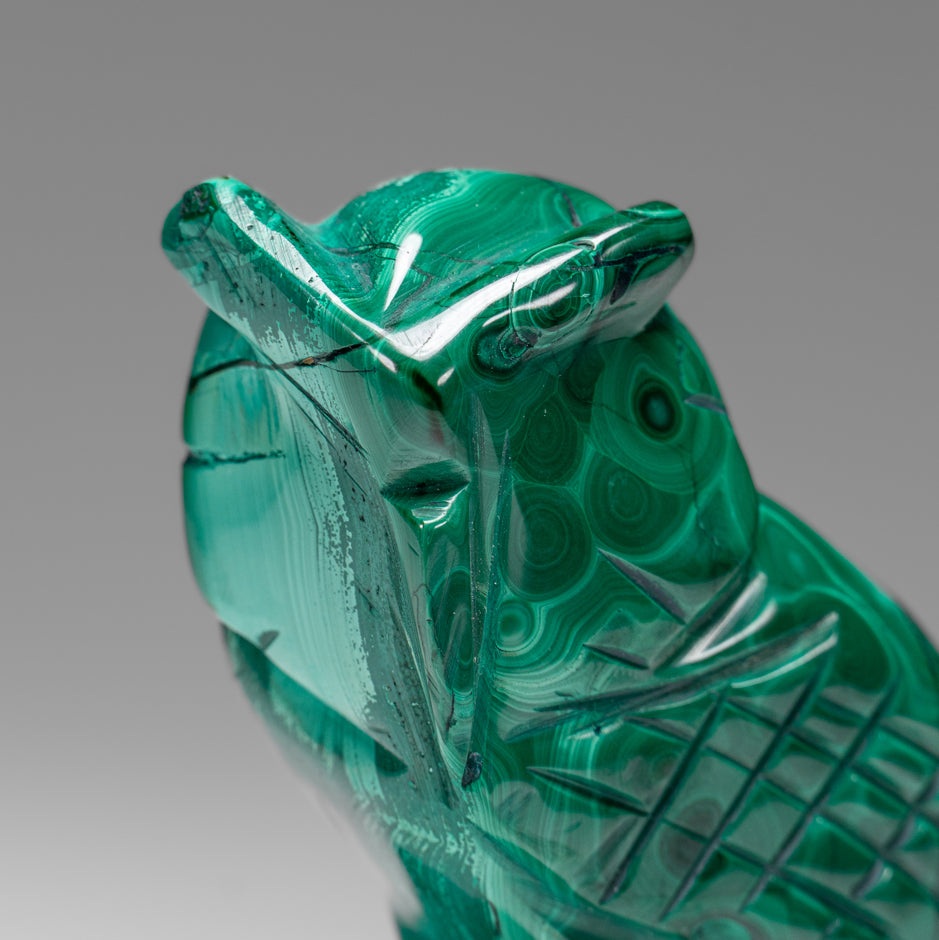 Genuine Polished Malachite Owl Carving (145.2 grams)