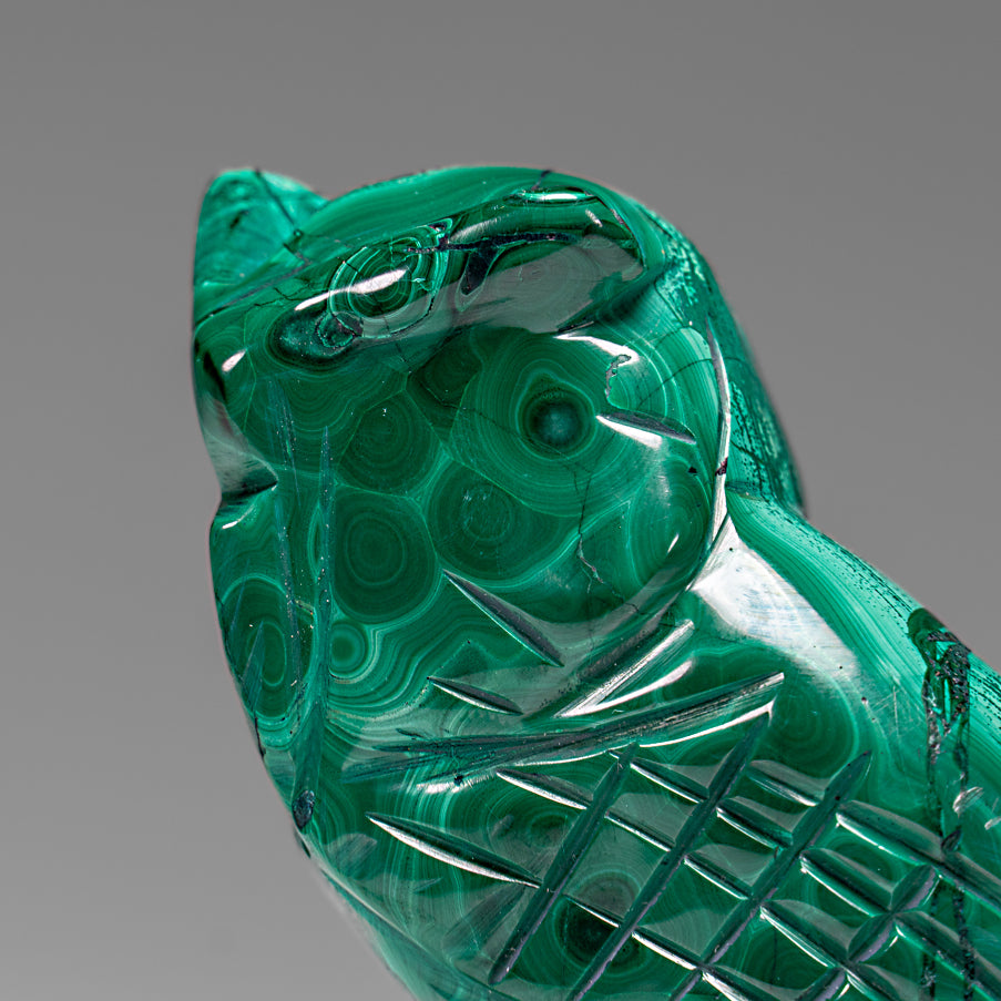 Genuine Polished Malachite Owl Carving (145.2 grams)