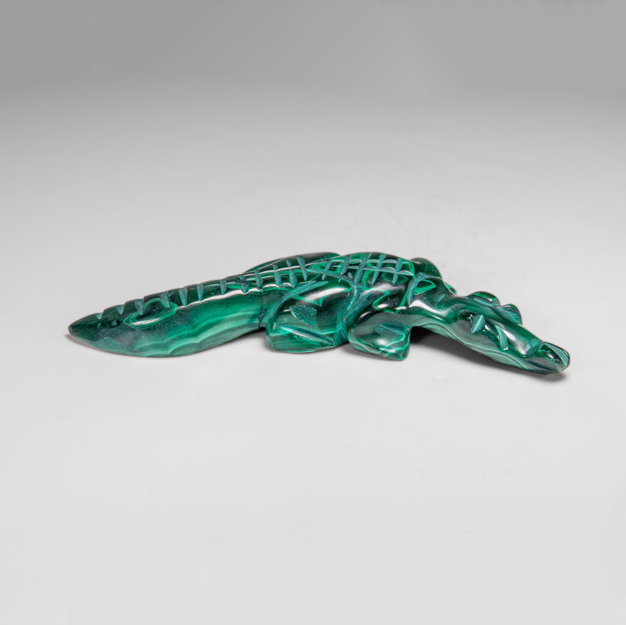 Genuine Polished Malachite Crocodile Carving (77.4 grams)