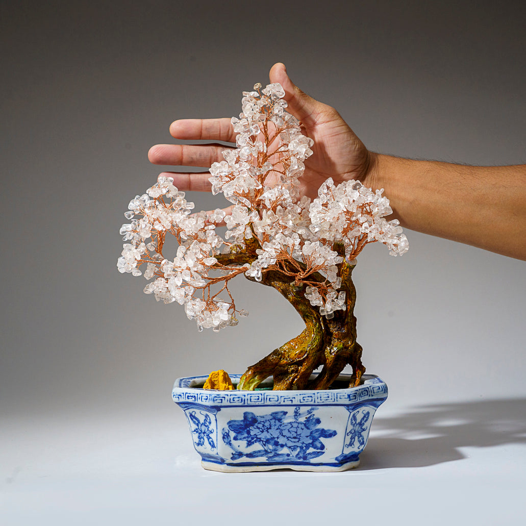 keramik bonsai Genuine Quartz Gemstone Bonsai Tree in Square Ceramic Pot (11” Tall)