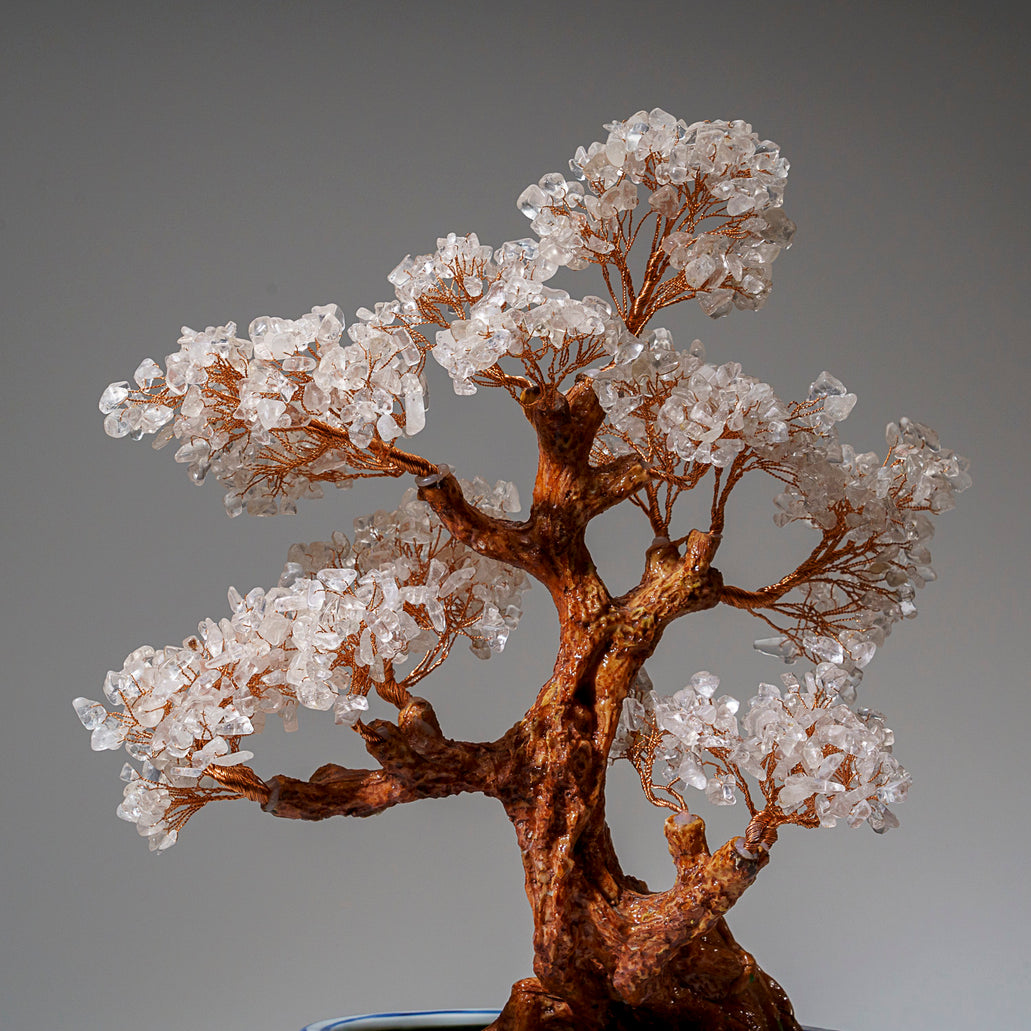 quartz bonsai tree Genuine Quartz Gemstone Bonsai Tree in Oval Ceramic Pot (15” Tall)