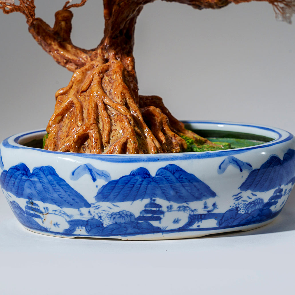 bonsai decor Genuine Quartz Gemstone Bonsai Tree in Oval Ceramic Pot (15” Tall) — Astro  Gallery of Gems