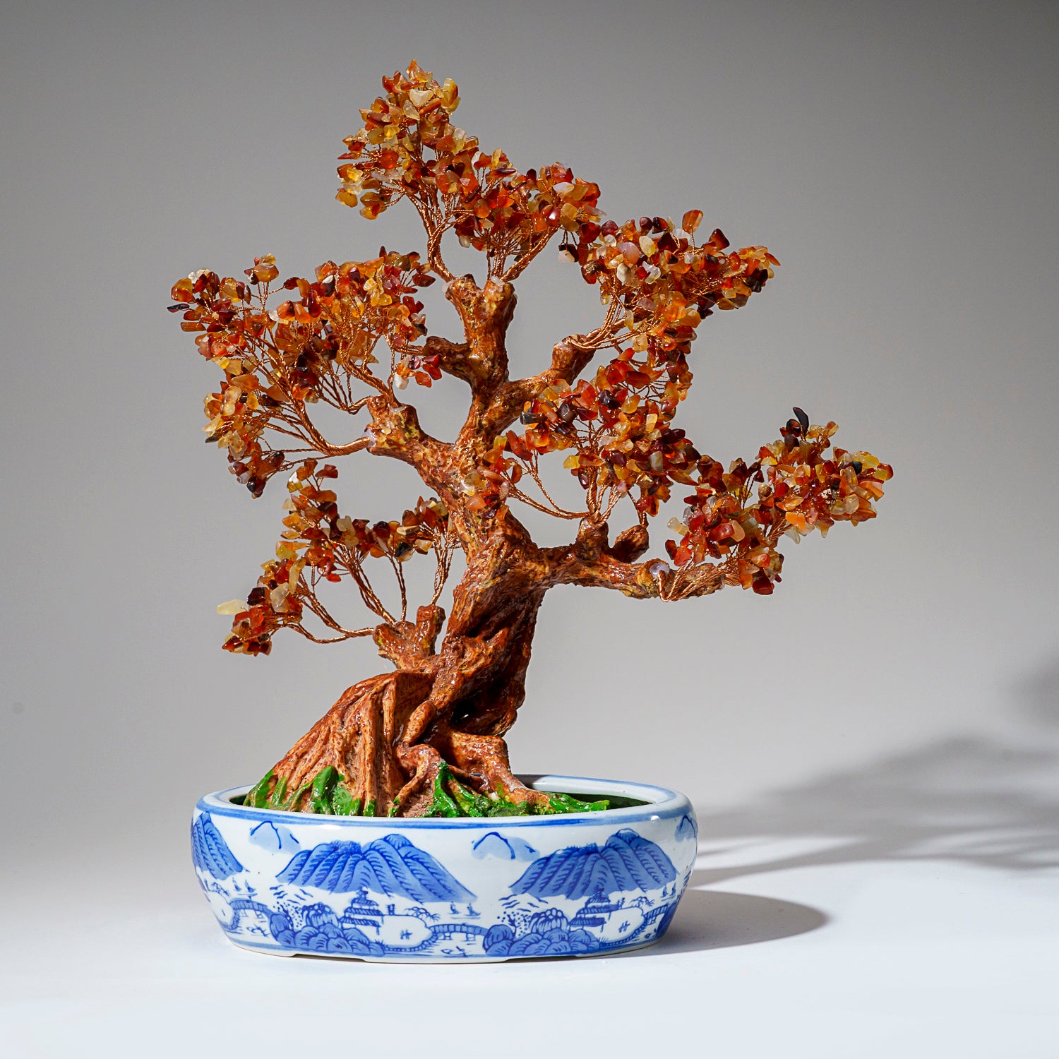 Genuine Carnelian Gemstone Bonsai Tree in Oval Ceramic Pot (15” Tall)