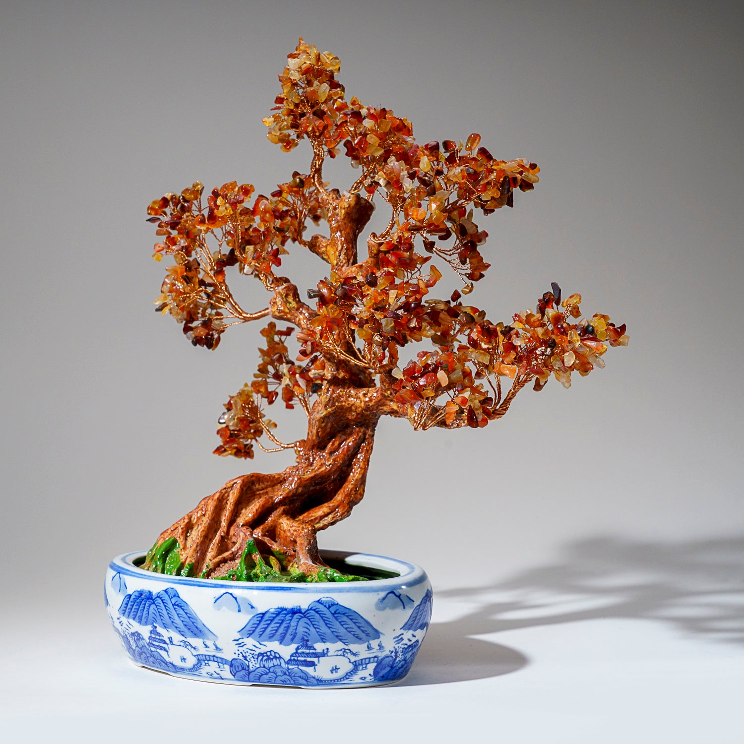 Genuine Carnelian Gemstone Bonsai Tree in Oval Ceramic Pot (15” Tall)