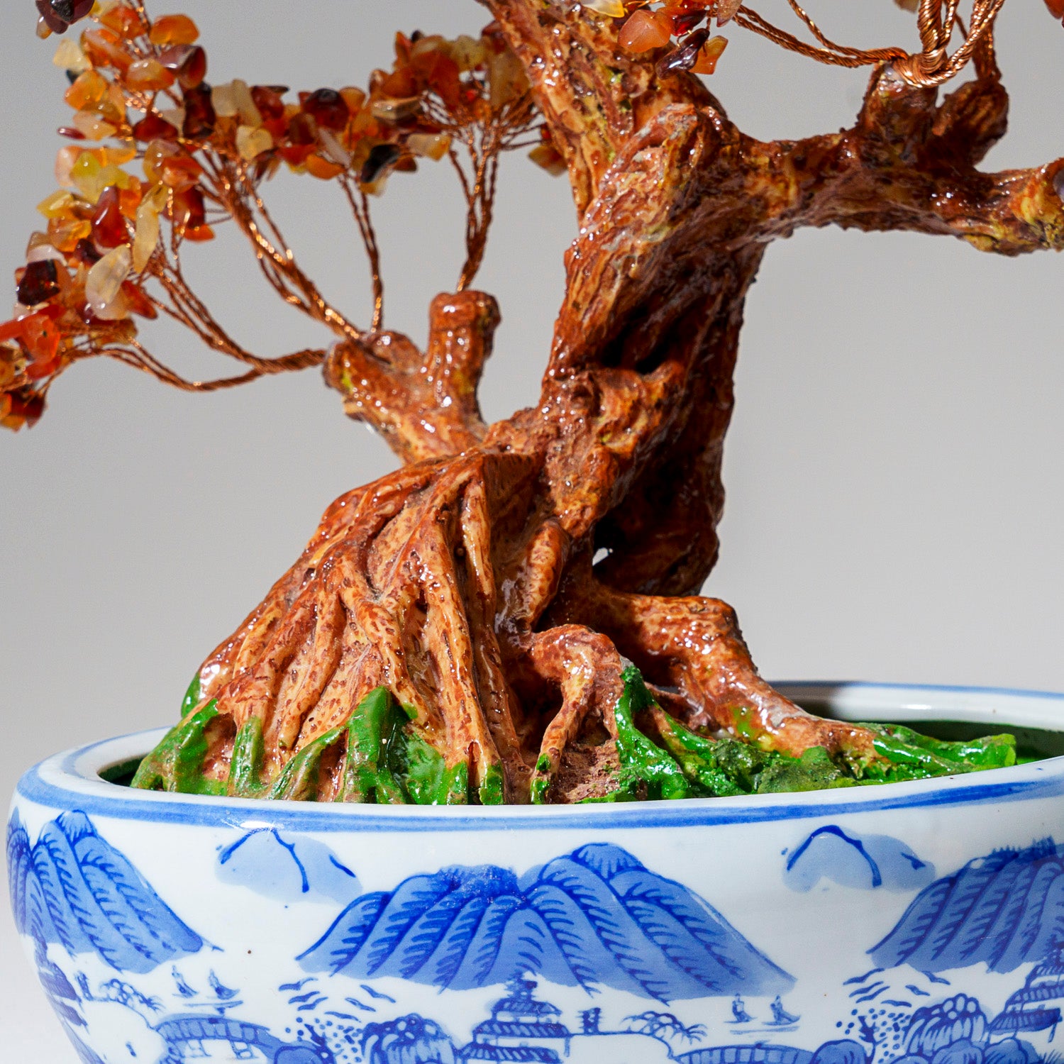 Genuine Carnelian Gemstone Bonsai Tree in Oval Ceramic Pot (15” Tall)