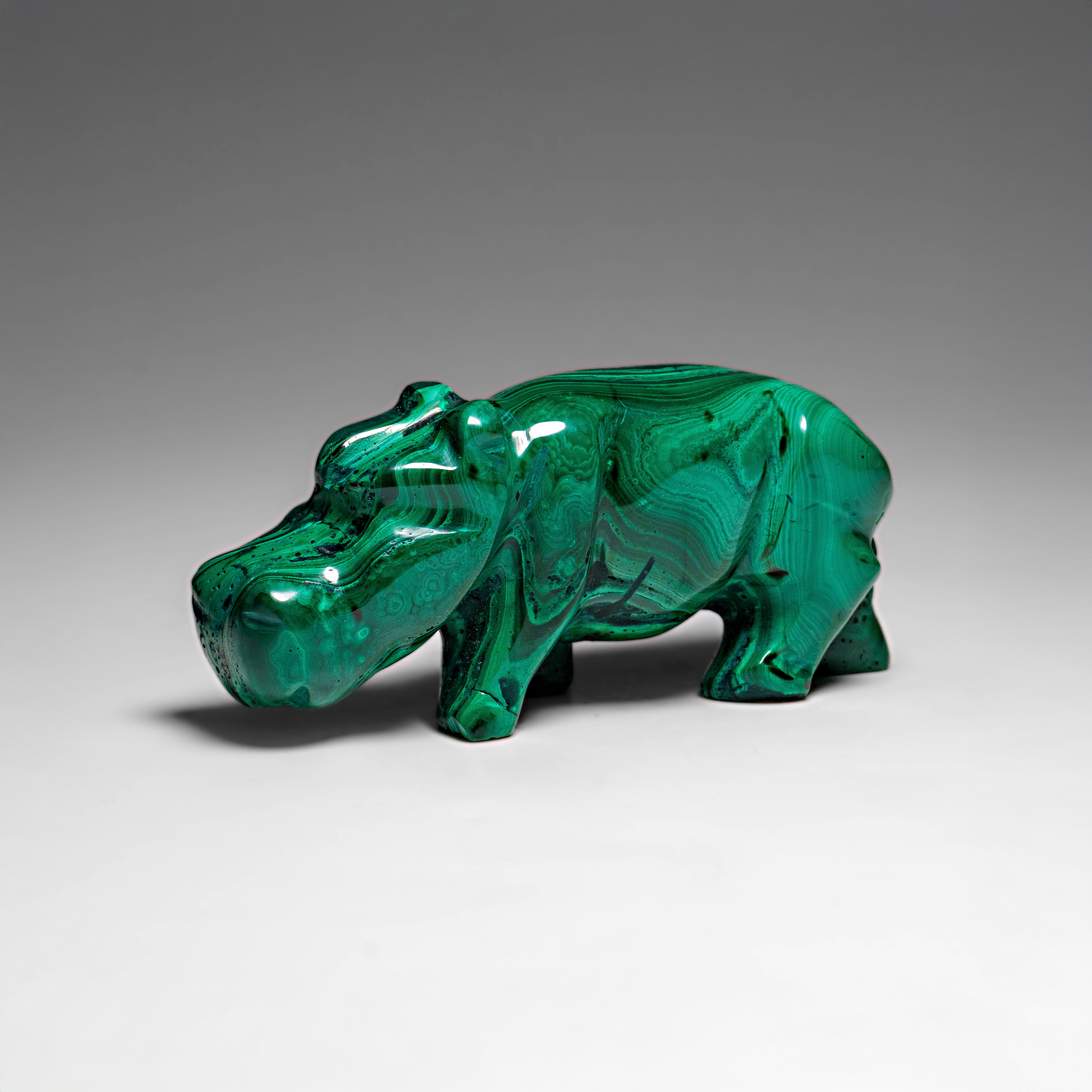 Genuine Polished Malachite Hippo Carving (250.7 grams)