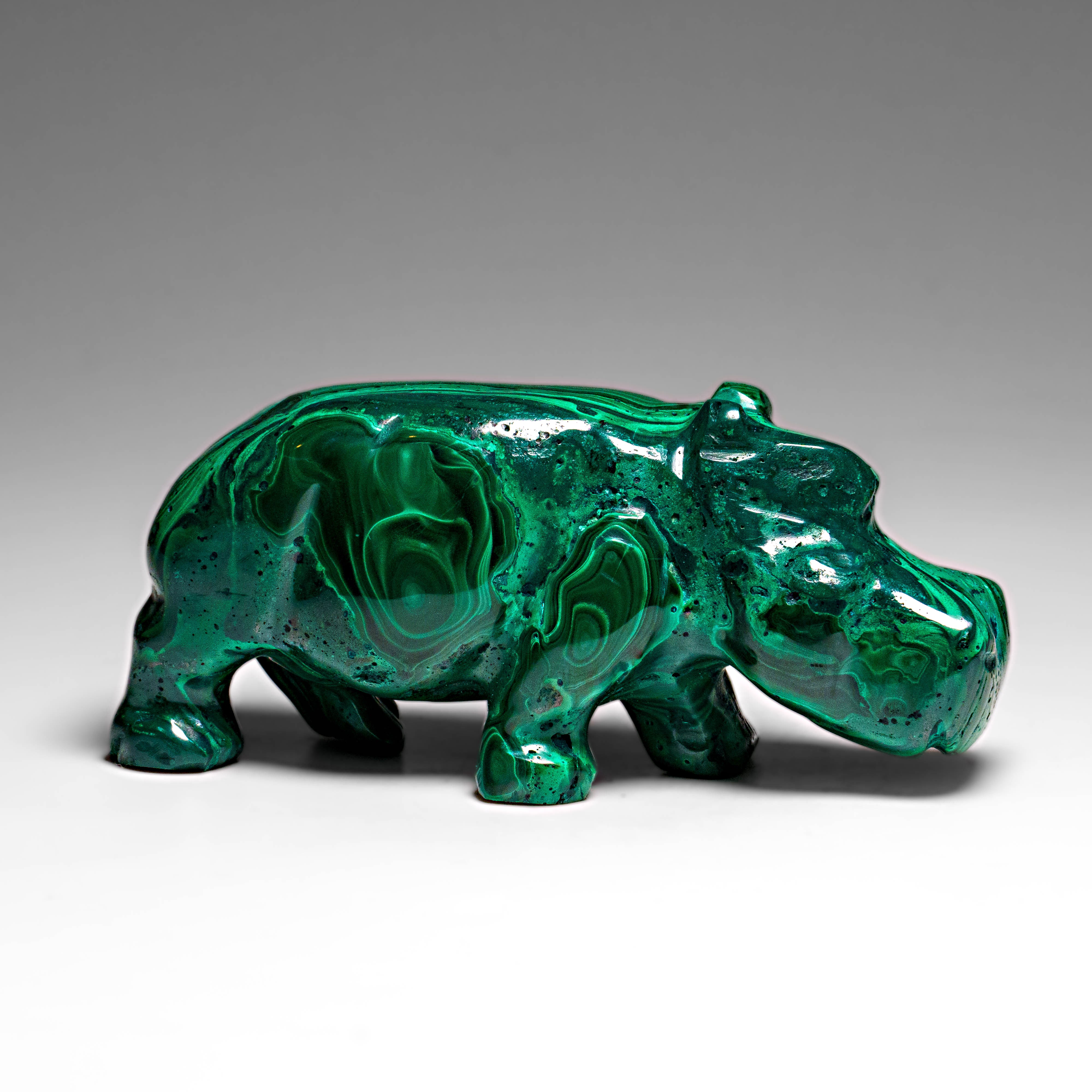 Genuine Polished Malachite Hippo Carving (250.7 grams)