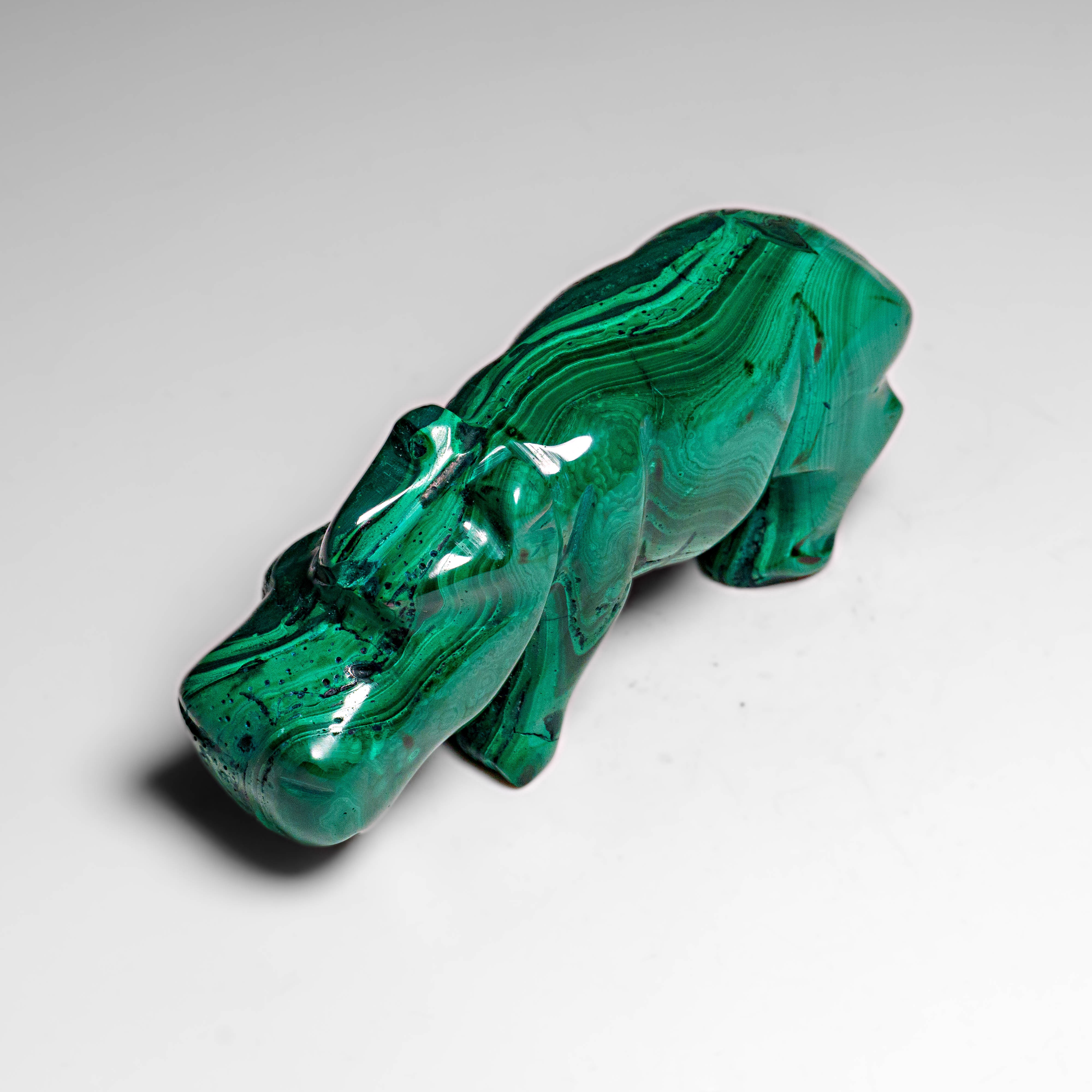 Genuine Polished Malachite Hippo Carving (250.7 grams)