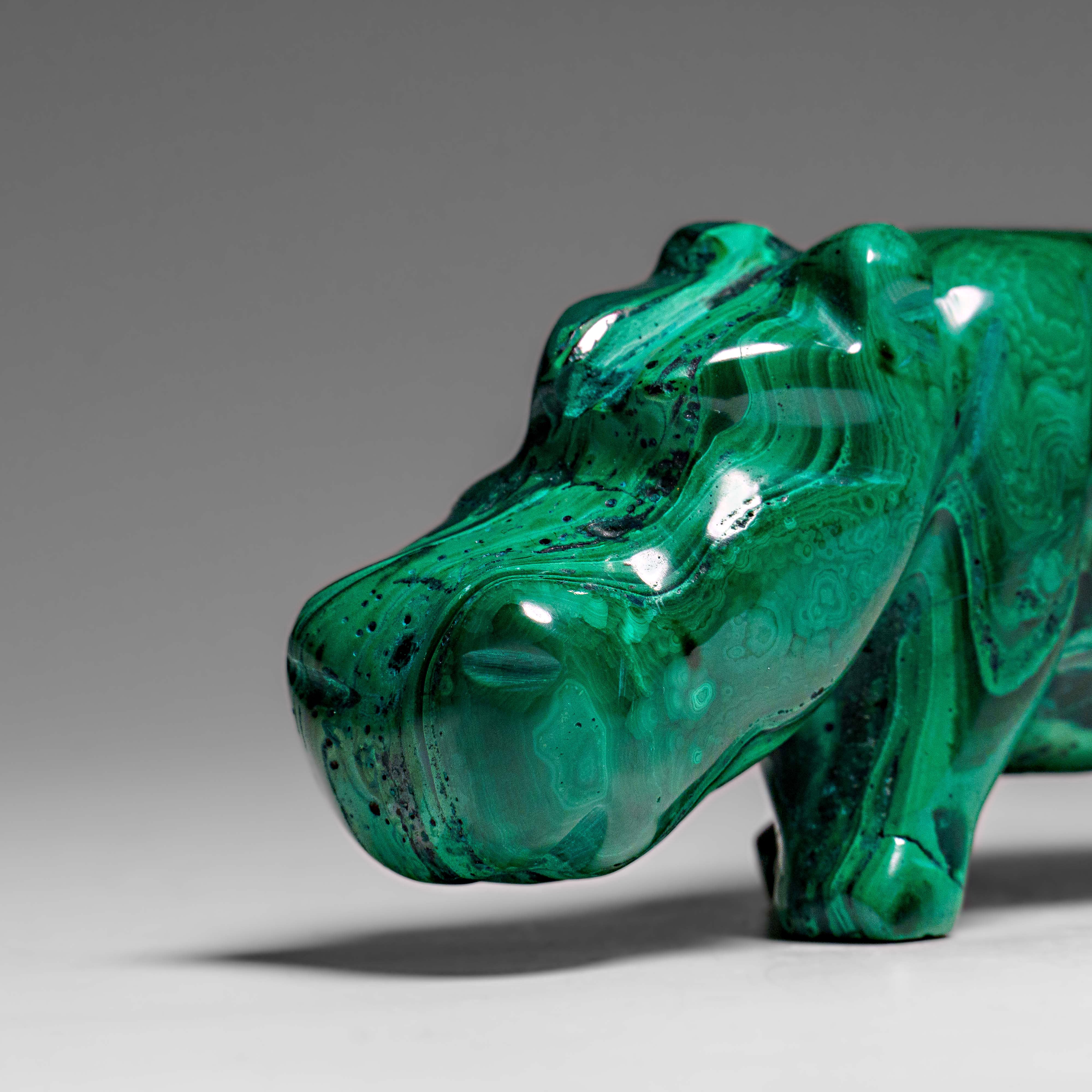 Genuine Polished Malachite Hippo Carving (250.7 grams)