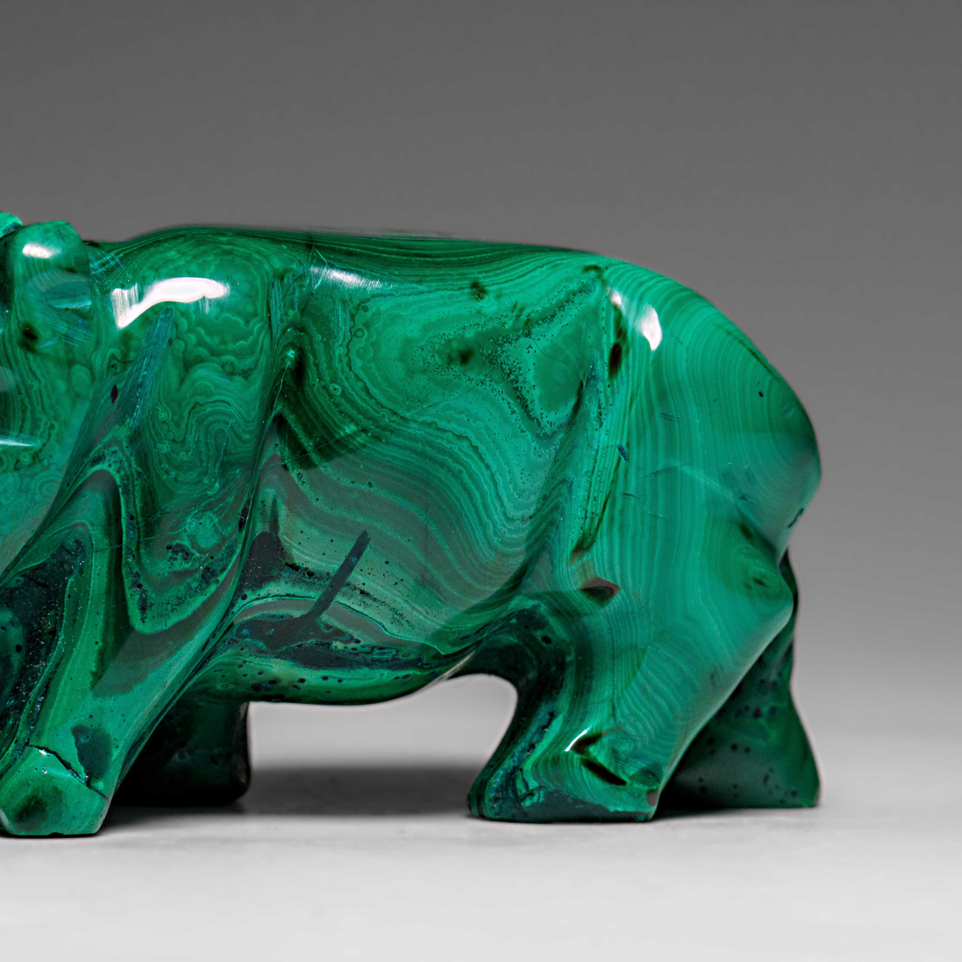 Genuine Polished Malachite Hippo Carving (250.7 grams)