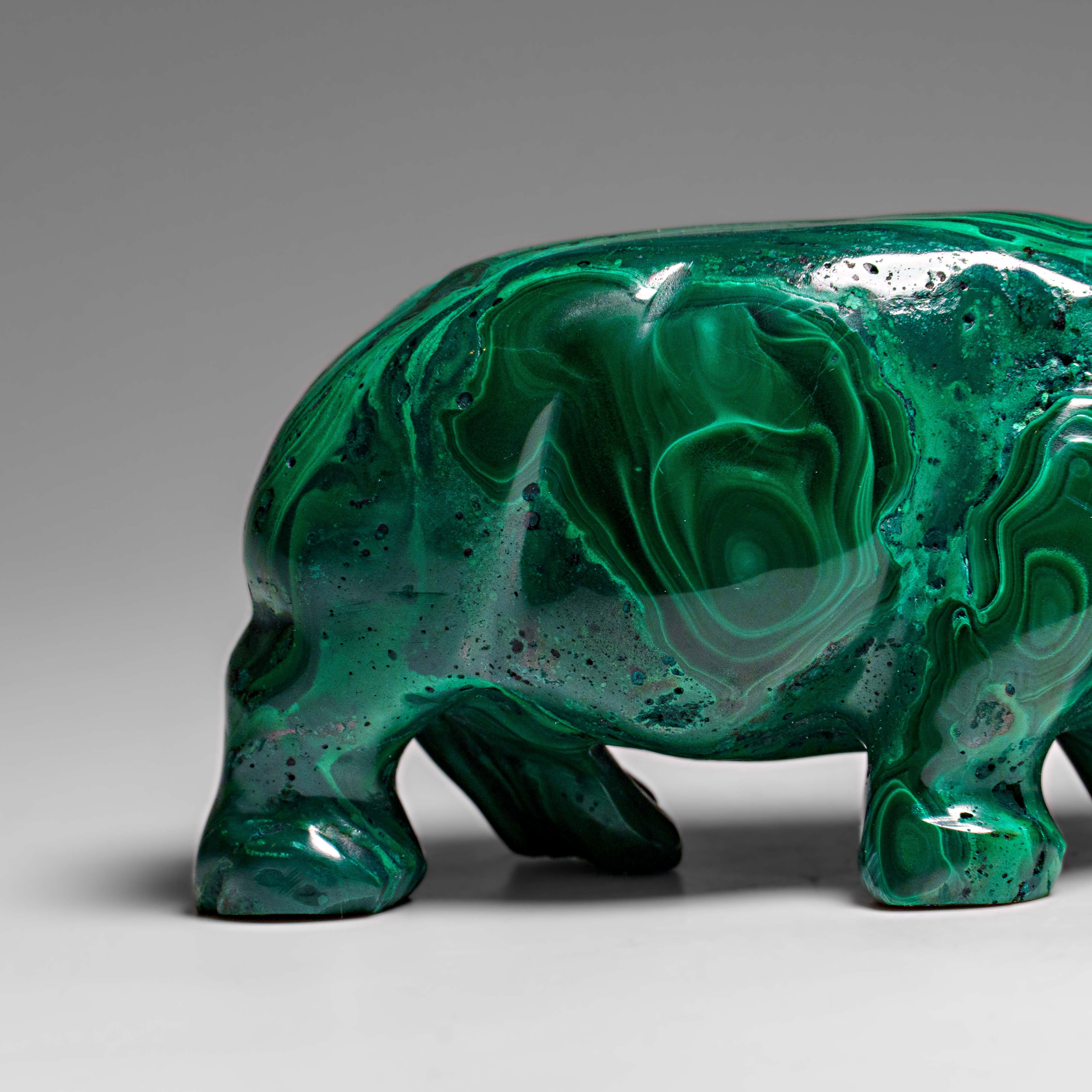 Genuine Polished Malachite Hippo Carving (250.7 grams)