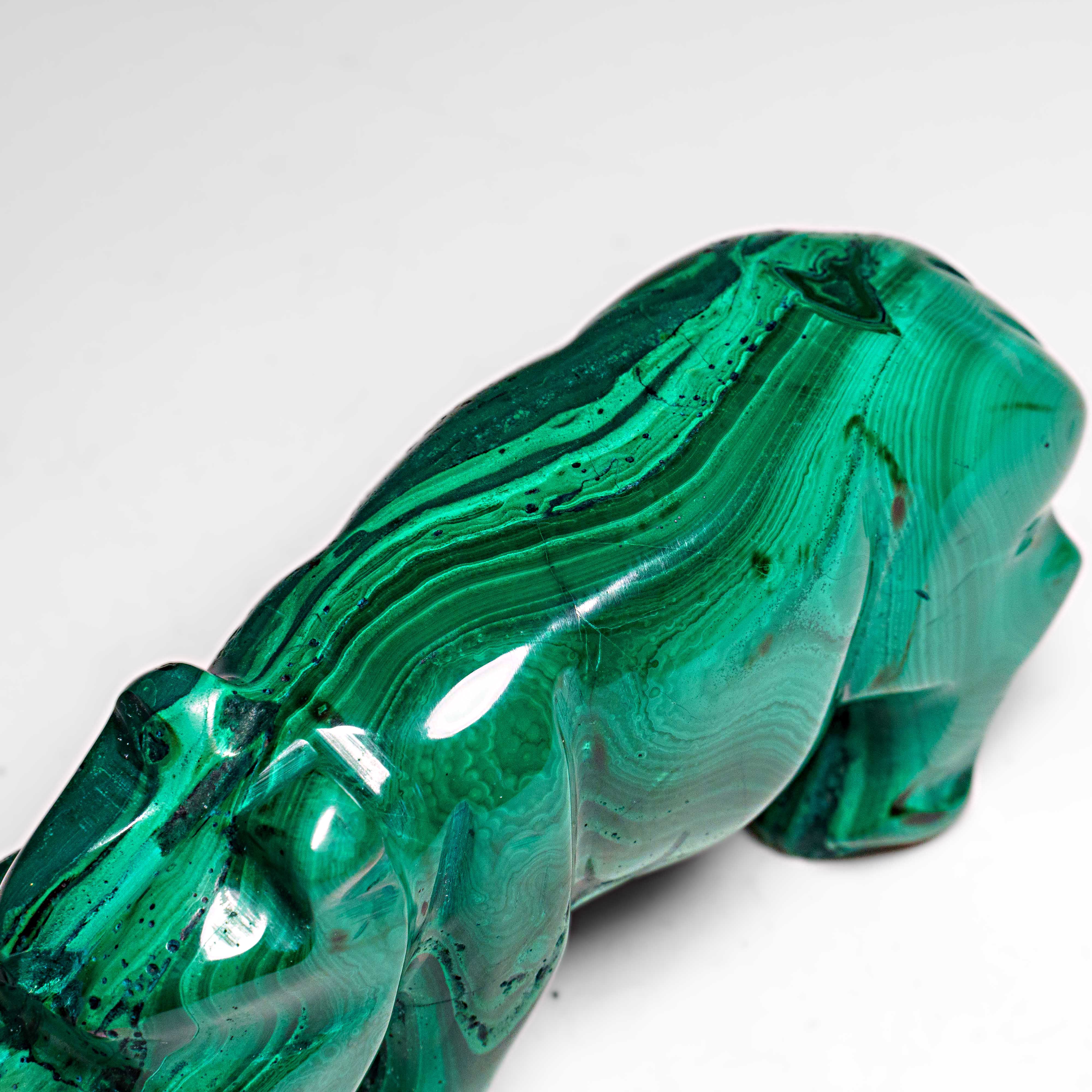Genuine Polished Malachite Hippo Carving (250.7 grams)