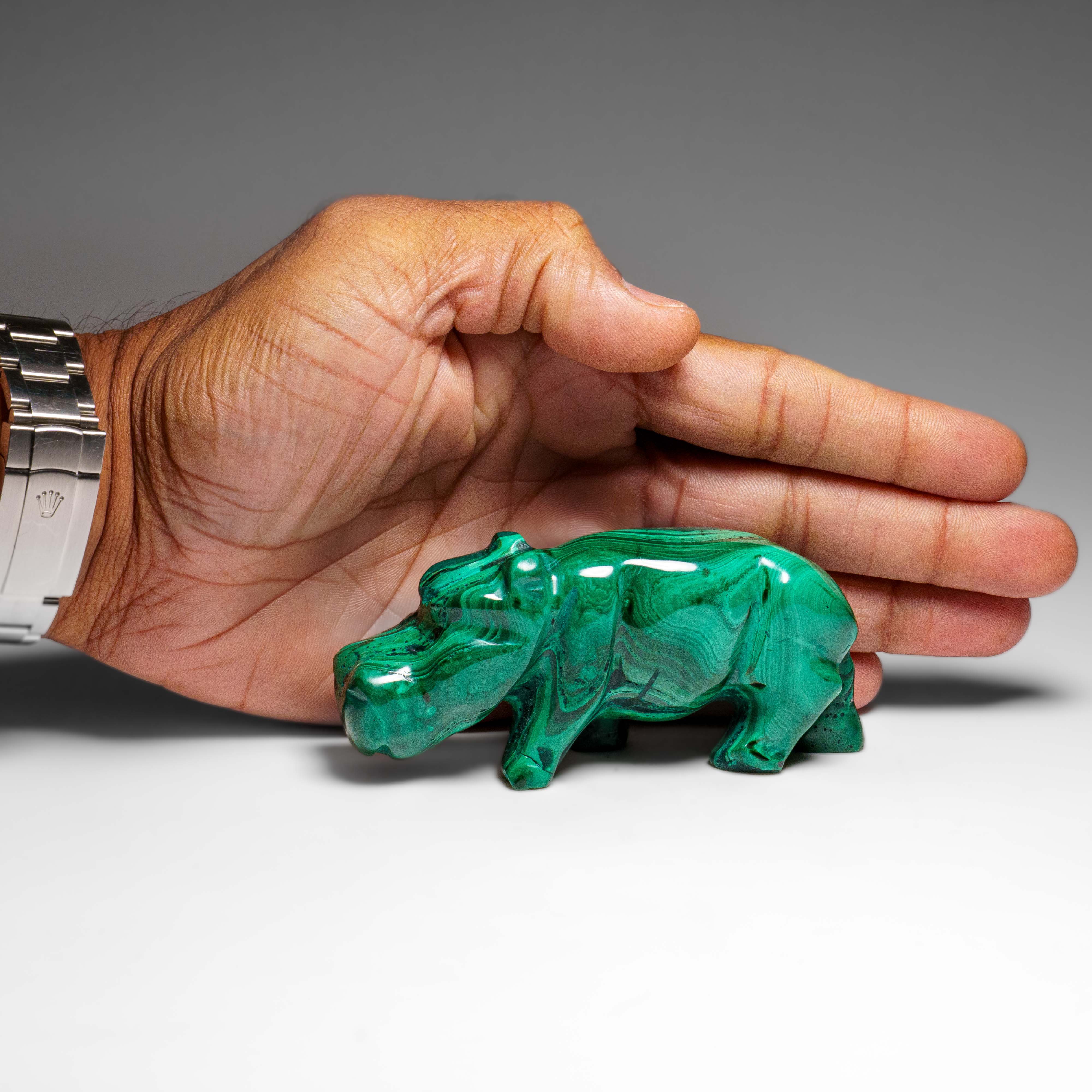 Genuine Polished Malachite Hippo Carving (250.7 grams)