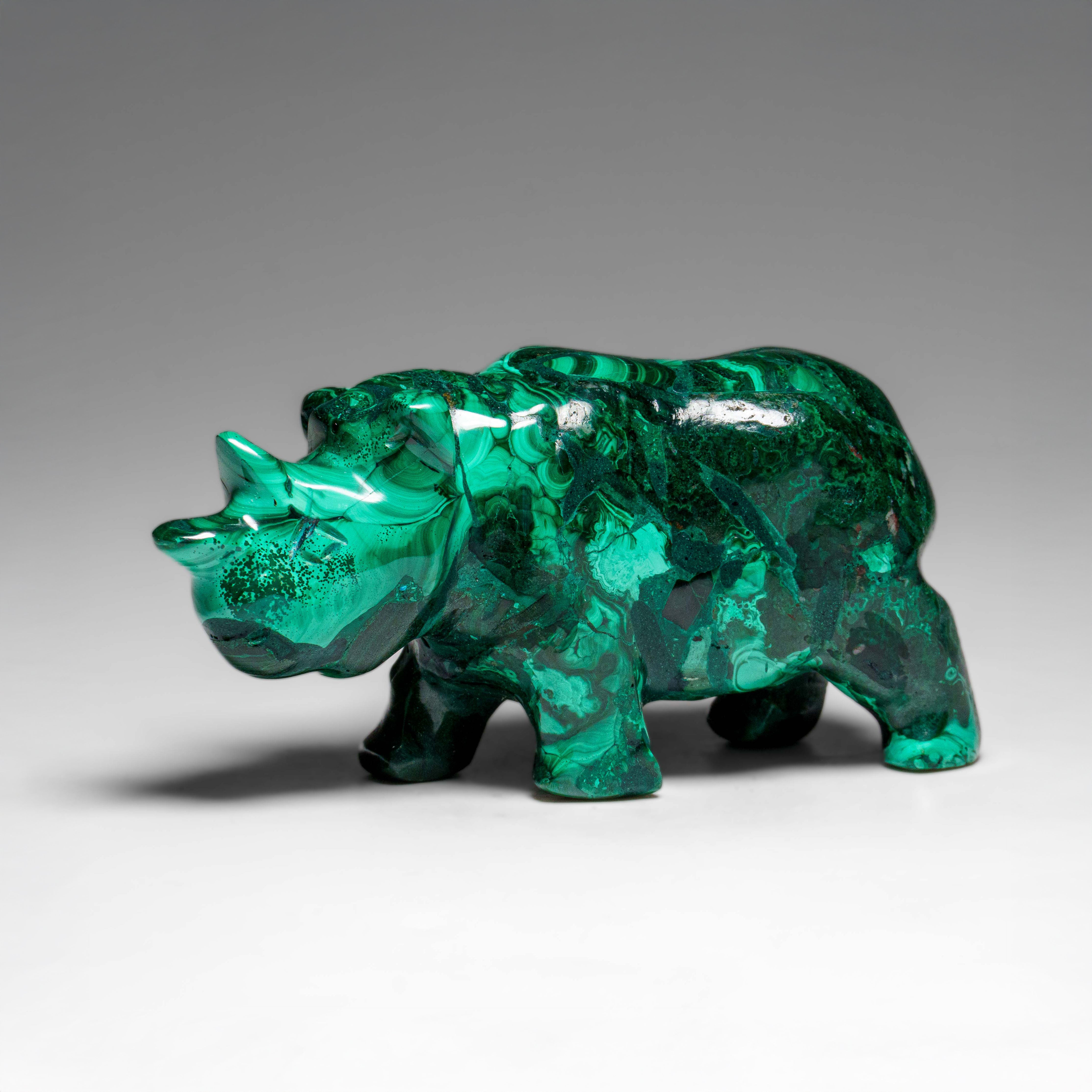 Genuine Polished Malachite Rhino Carving (220.7 grams)