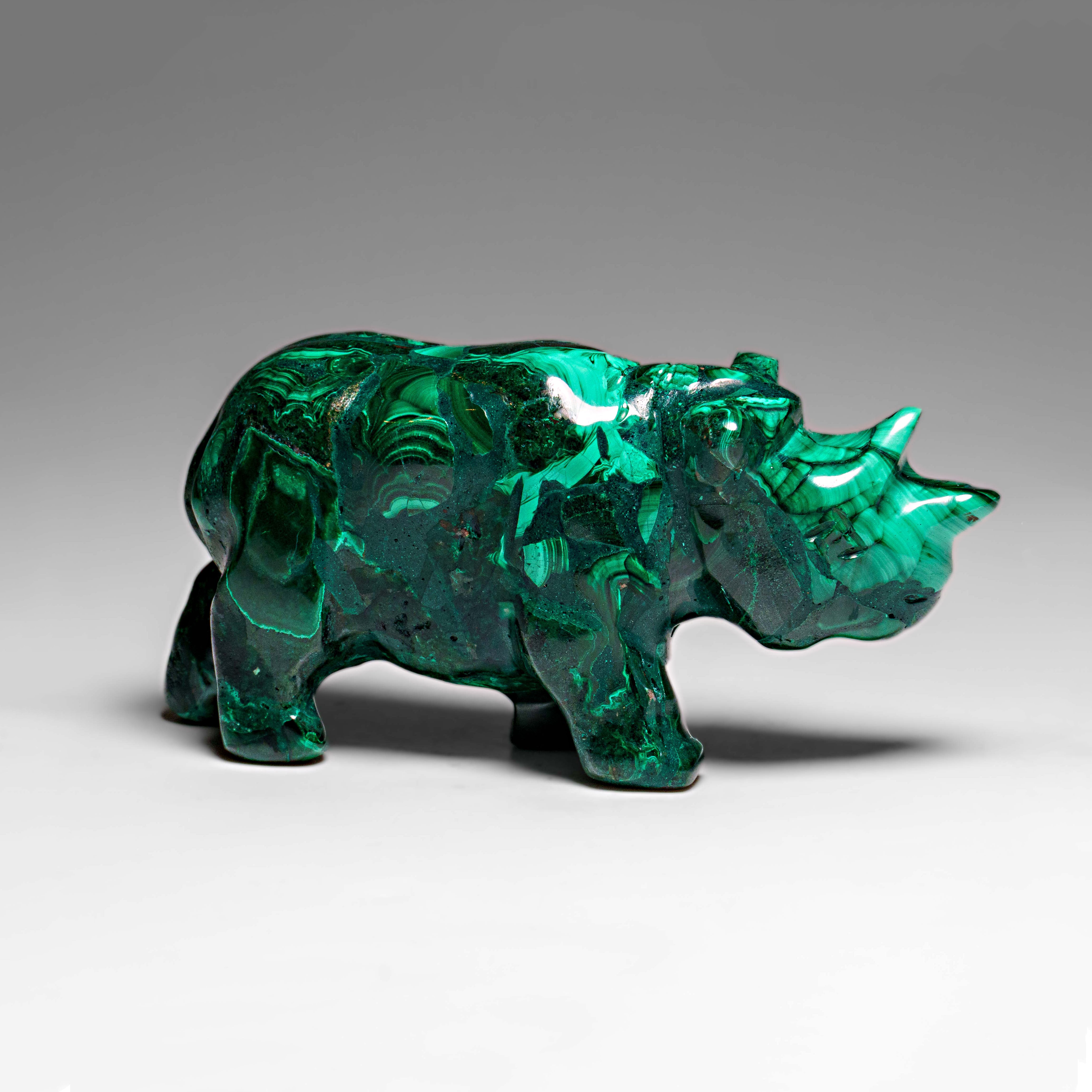 Genuine Polished Malachite Rhino Carving (220.7 grams)