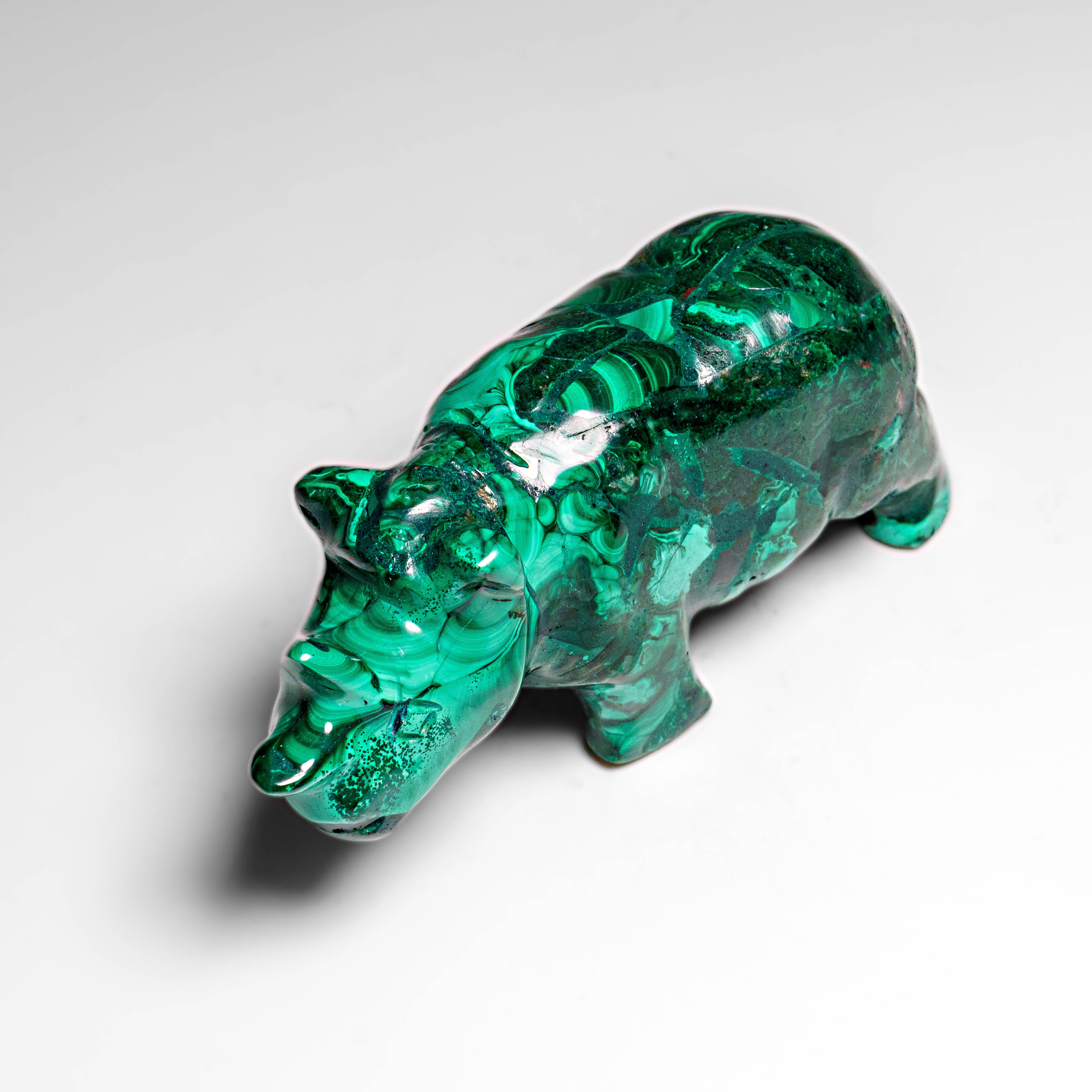 Genuine Polished Malachite Rhino Carving (220.7 grams)