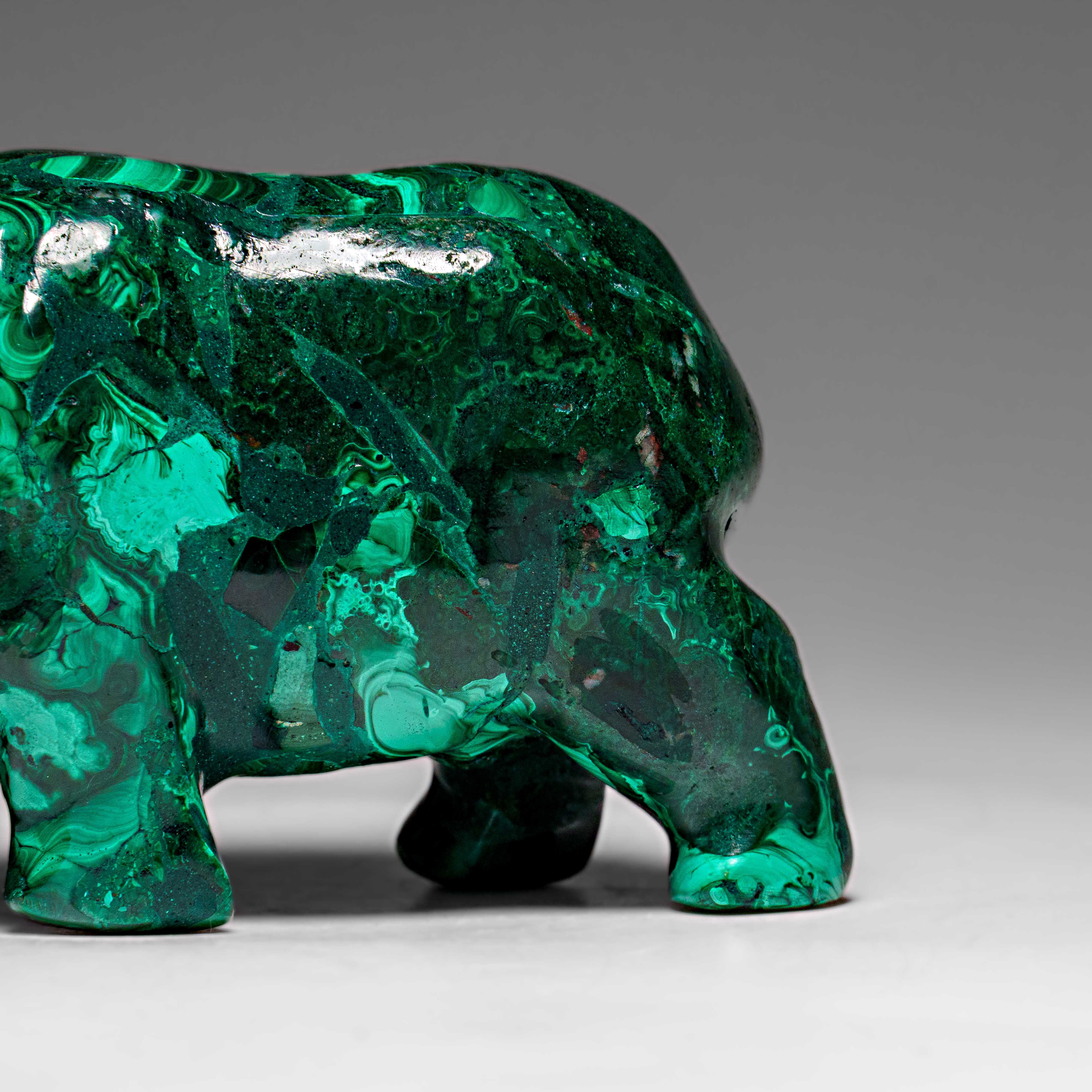 Genuine Polished Malachite Rhino Carving (220.7 grams)