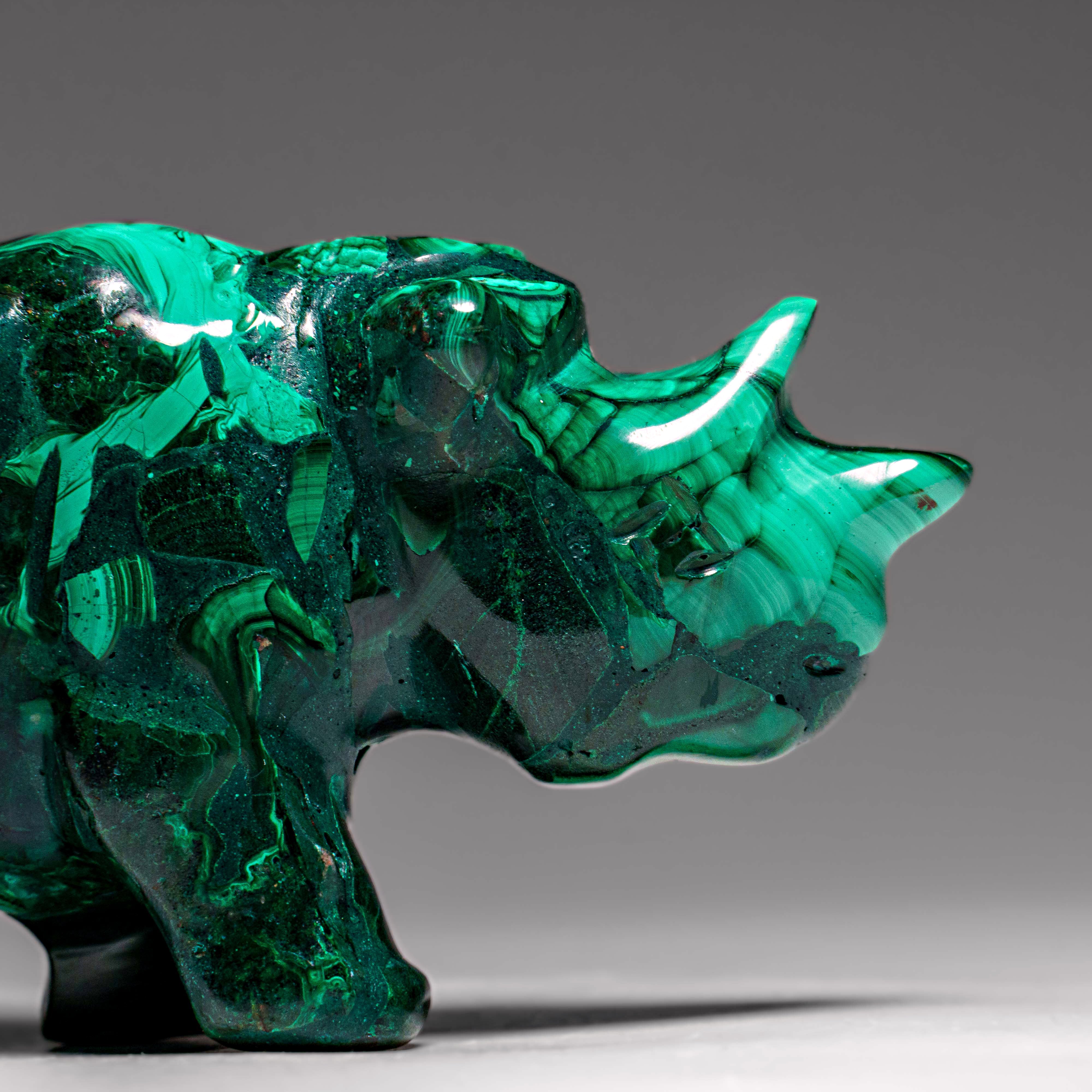 Genuine Polished Malachite Rhino Carving (220.7 grams)