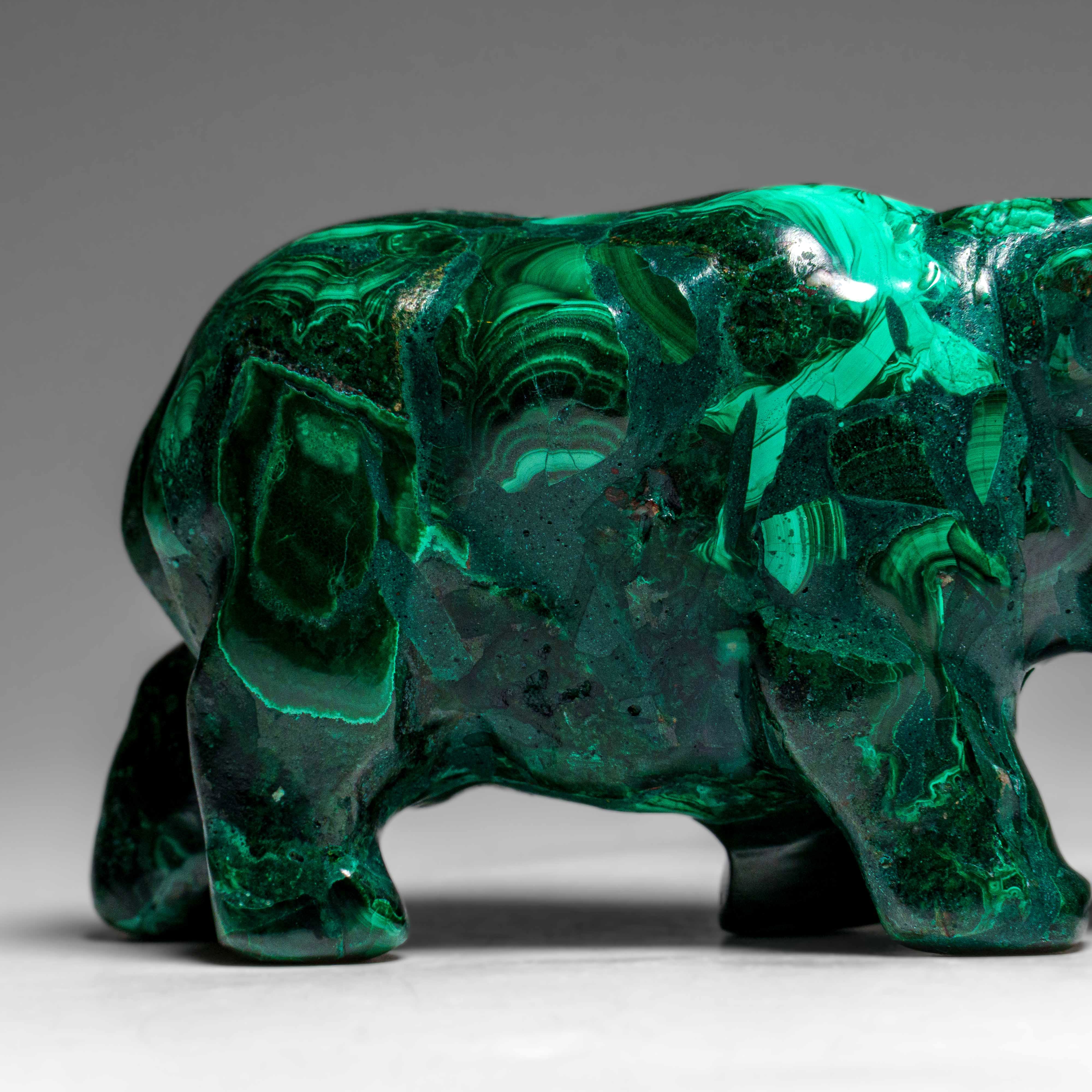 Genuine Polished Malachite Rhino Carving (220.7 grams)
