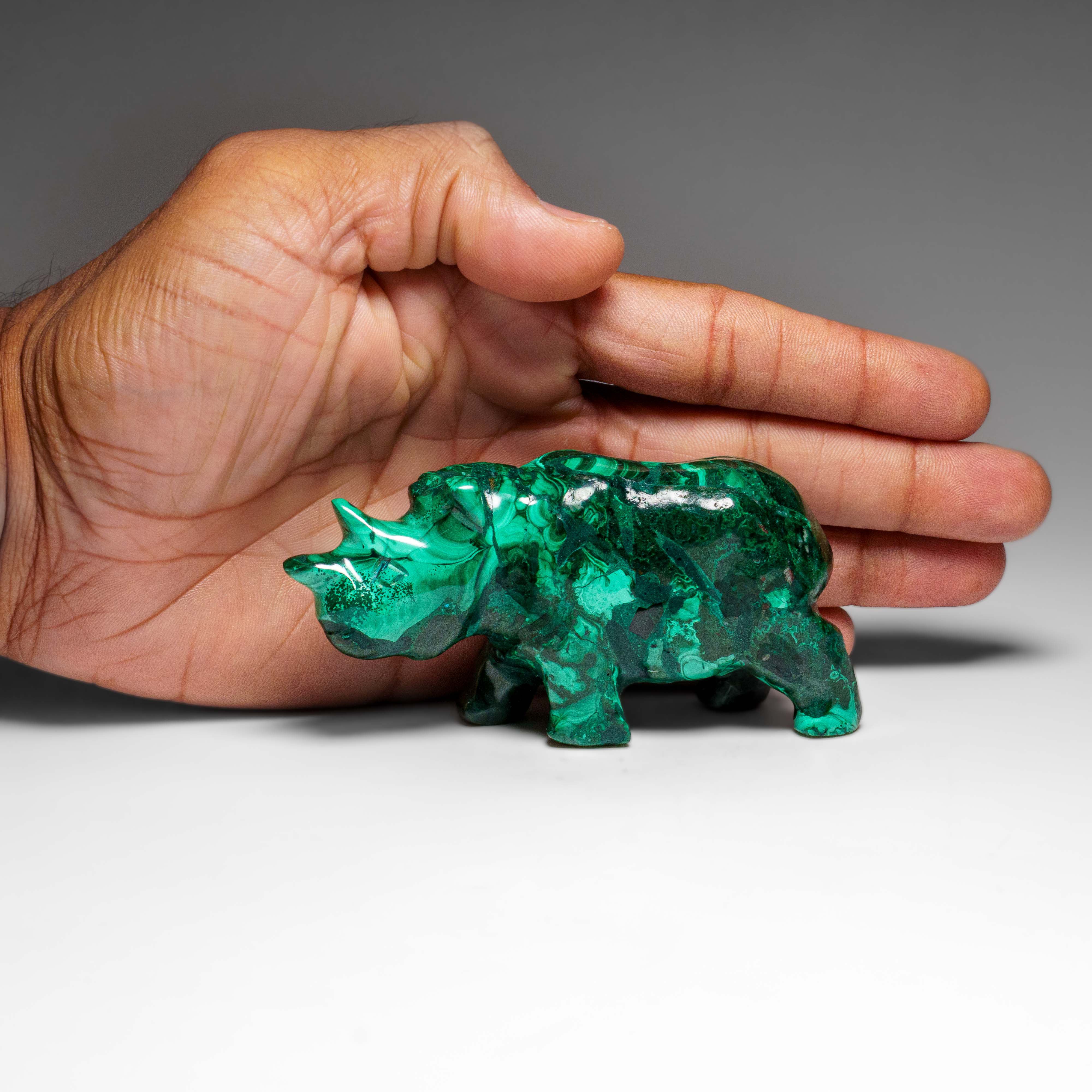 Genuine Polished Malachite Rhino Carving (220.7 grams)
