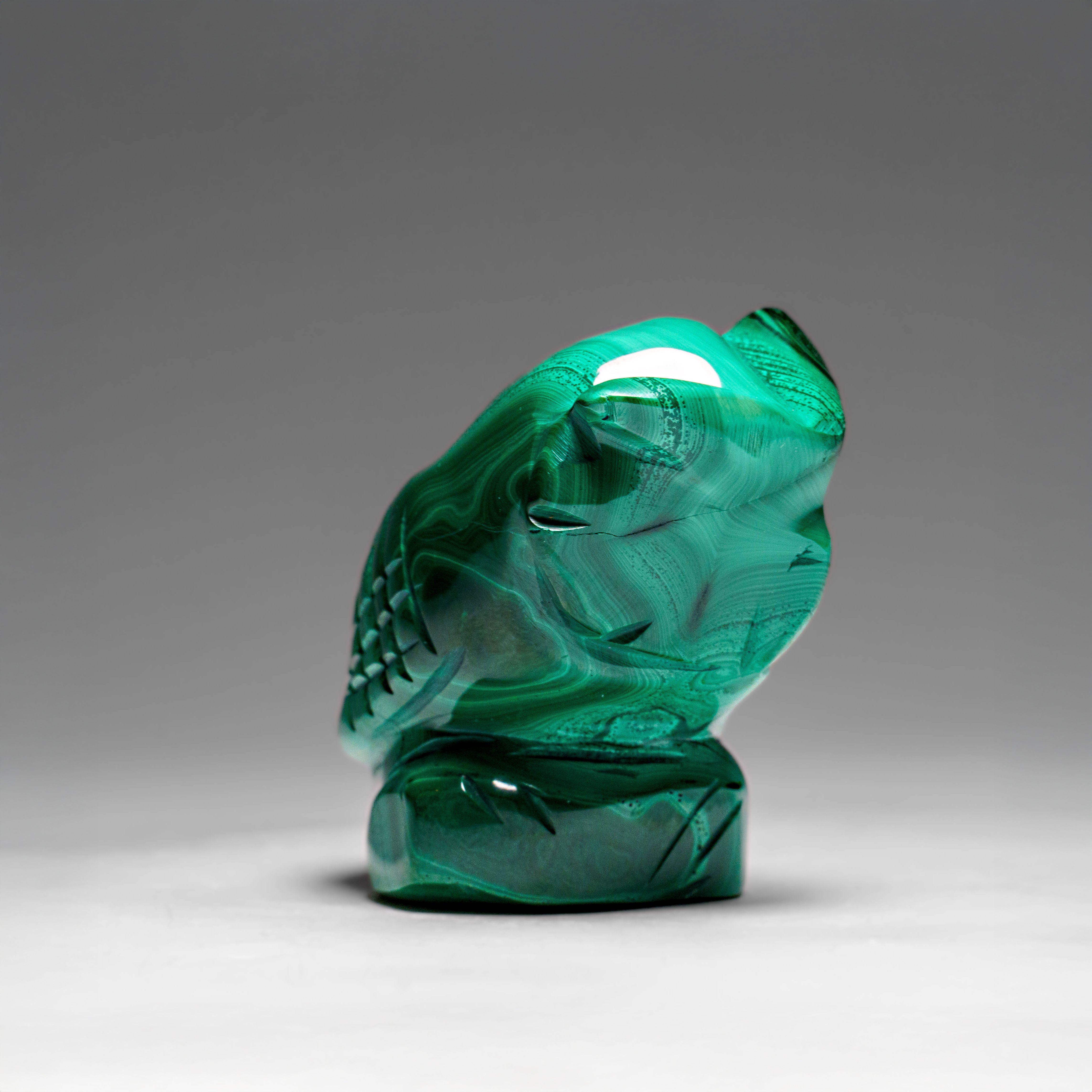 Genuine Polished Malachite Owl Carving (211.7 grams)