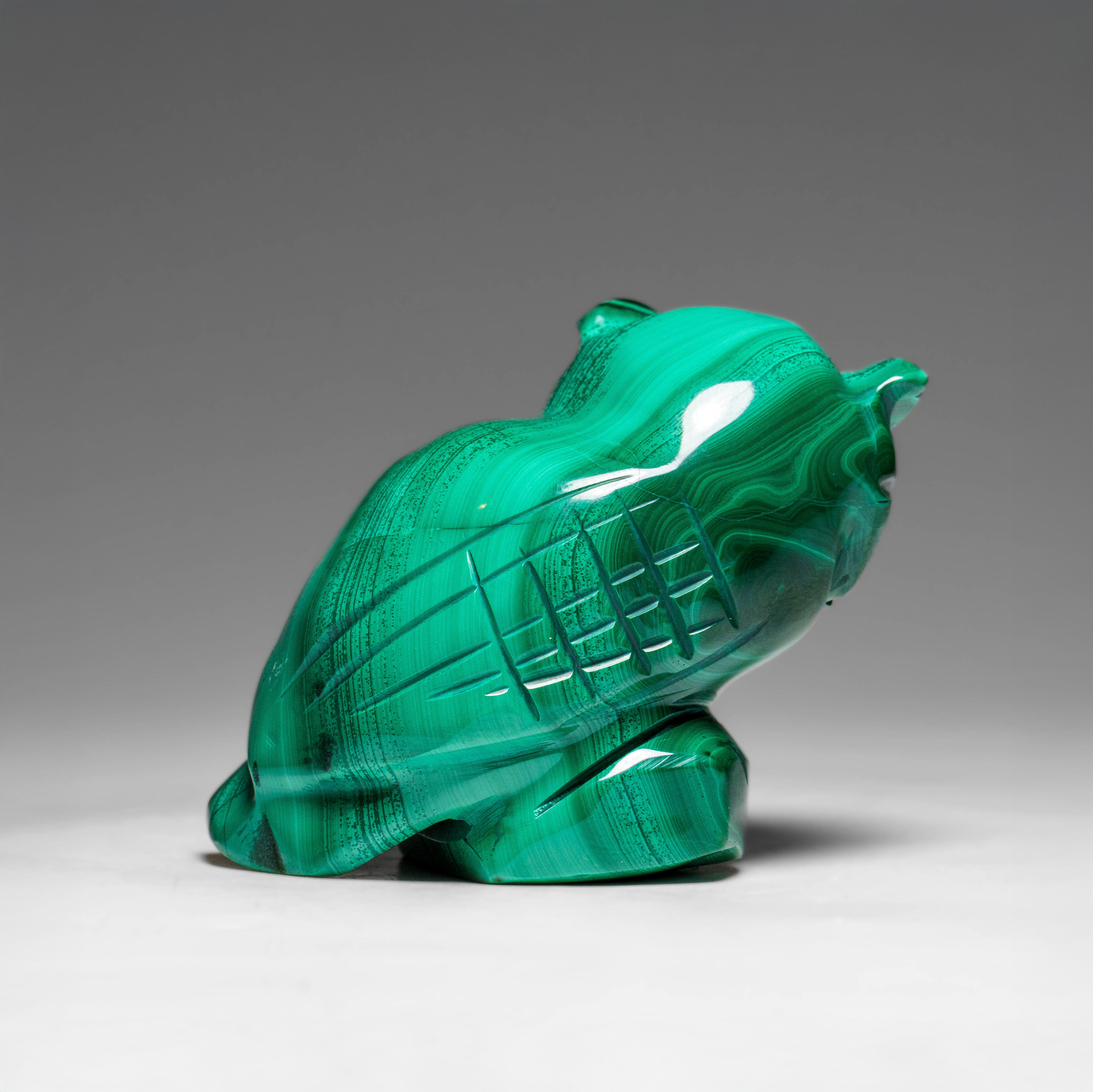 Genuine Polished Malachite Owl Carving (211.7 grams)