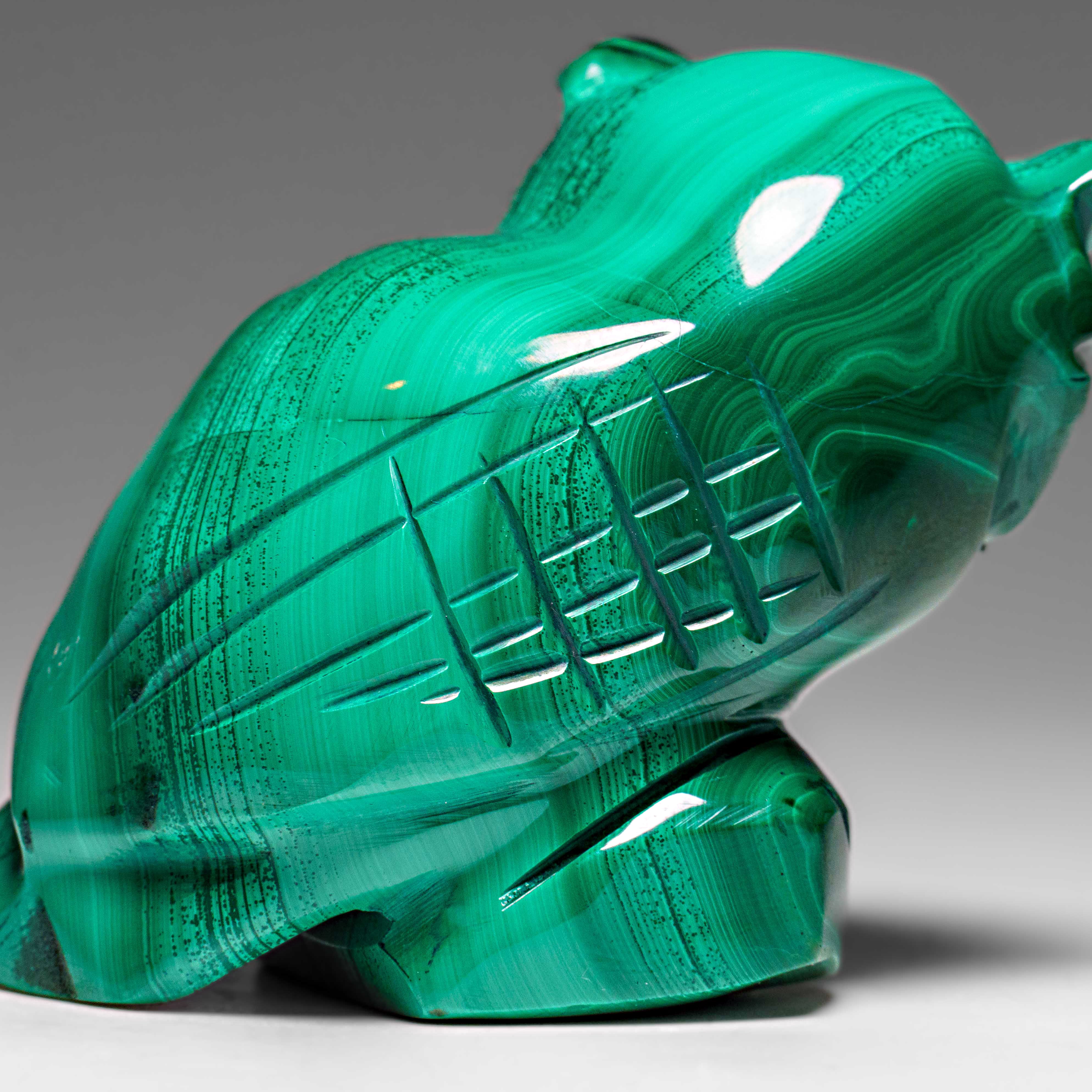 Genuine Polished Malachite Owl Carving (211.7 grams)