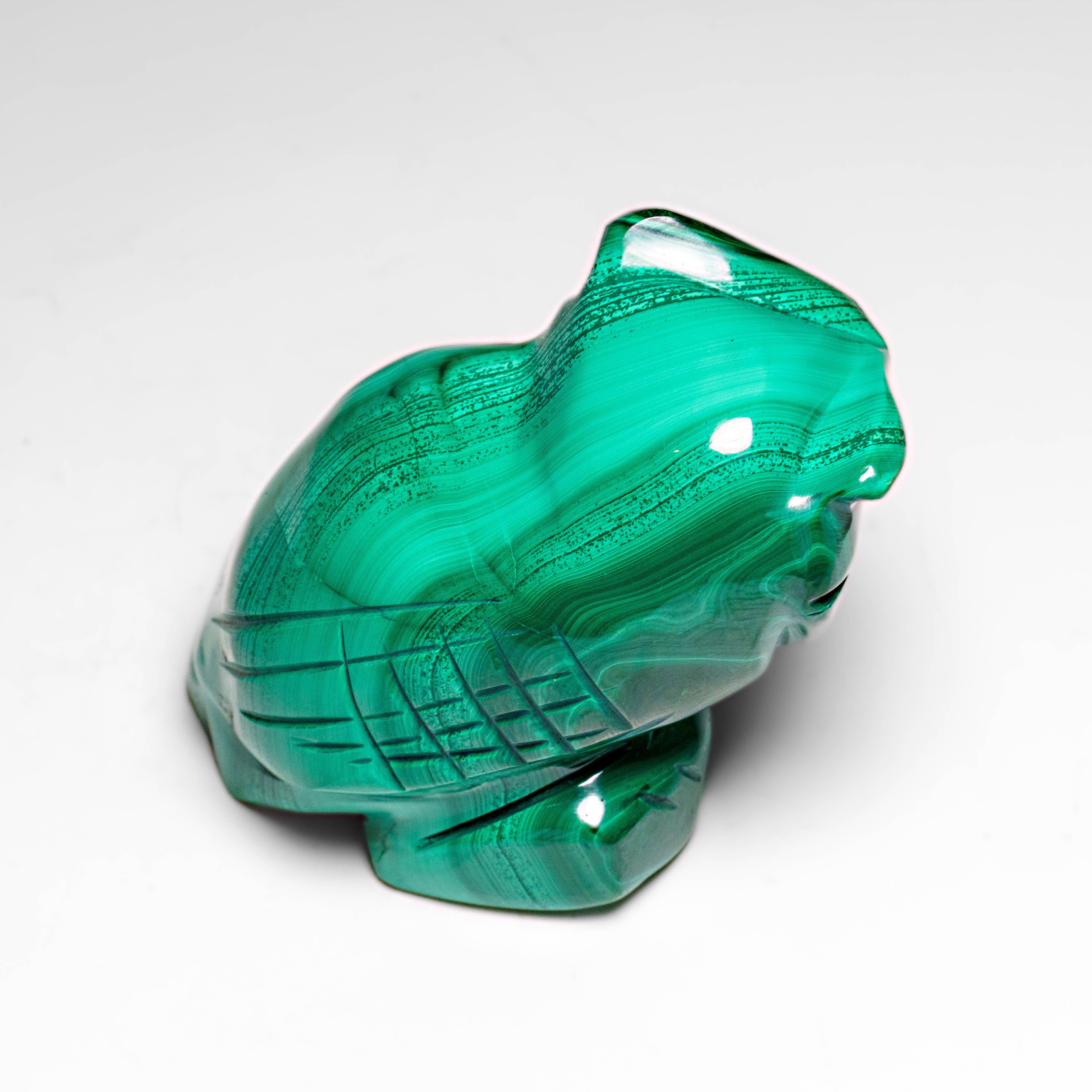 Genuine Polished Malachite Owl Carving (211.7 grams)