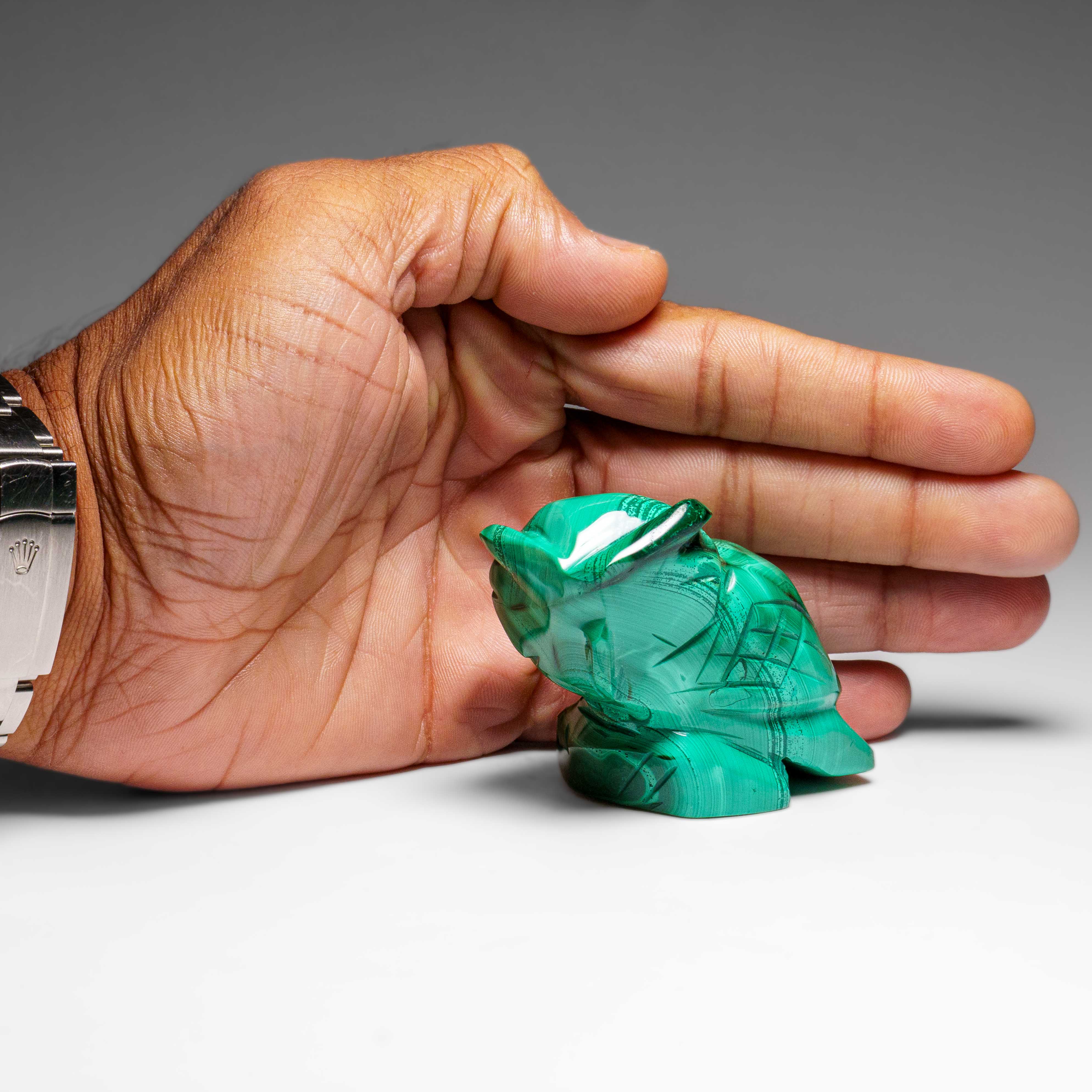 Genuine Polished Malachite Owl Carving (211.7 grams)