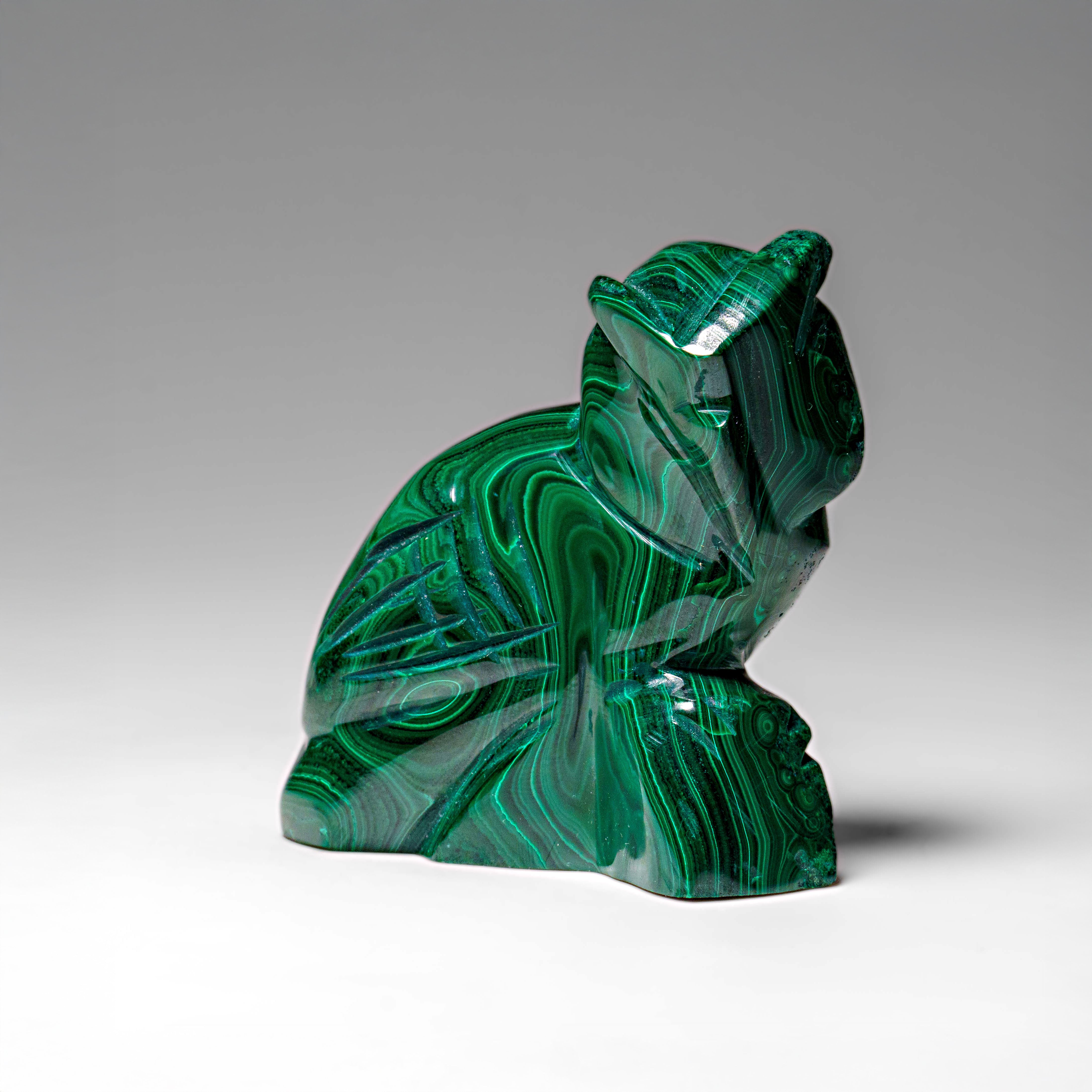Genuine Polished Malachite Owl Carving (212.2 grams)