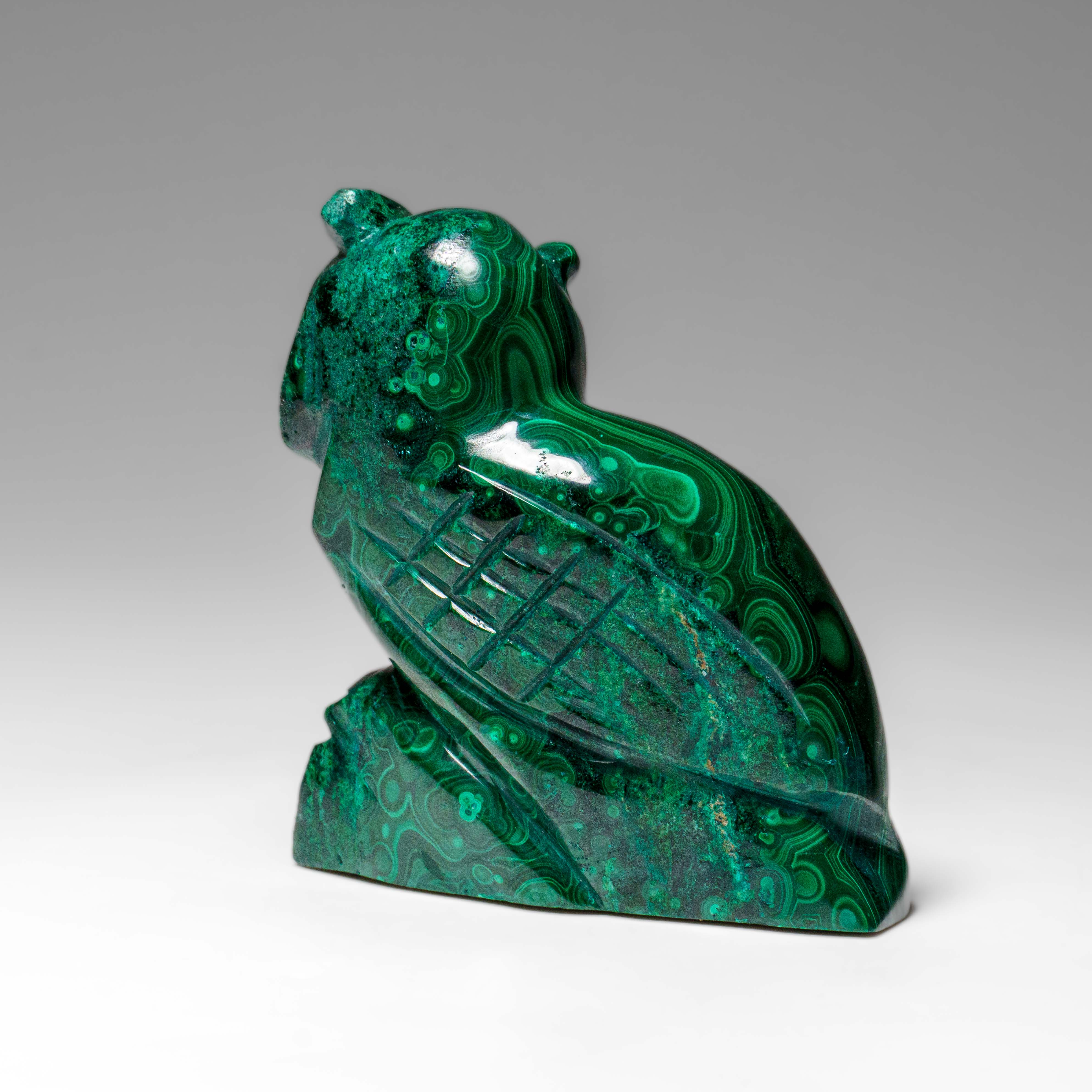 Genuine Polished Malachite Owl Carving (212.2 grams)