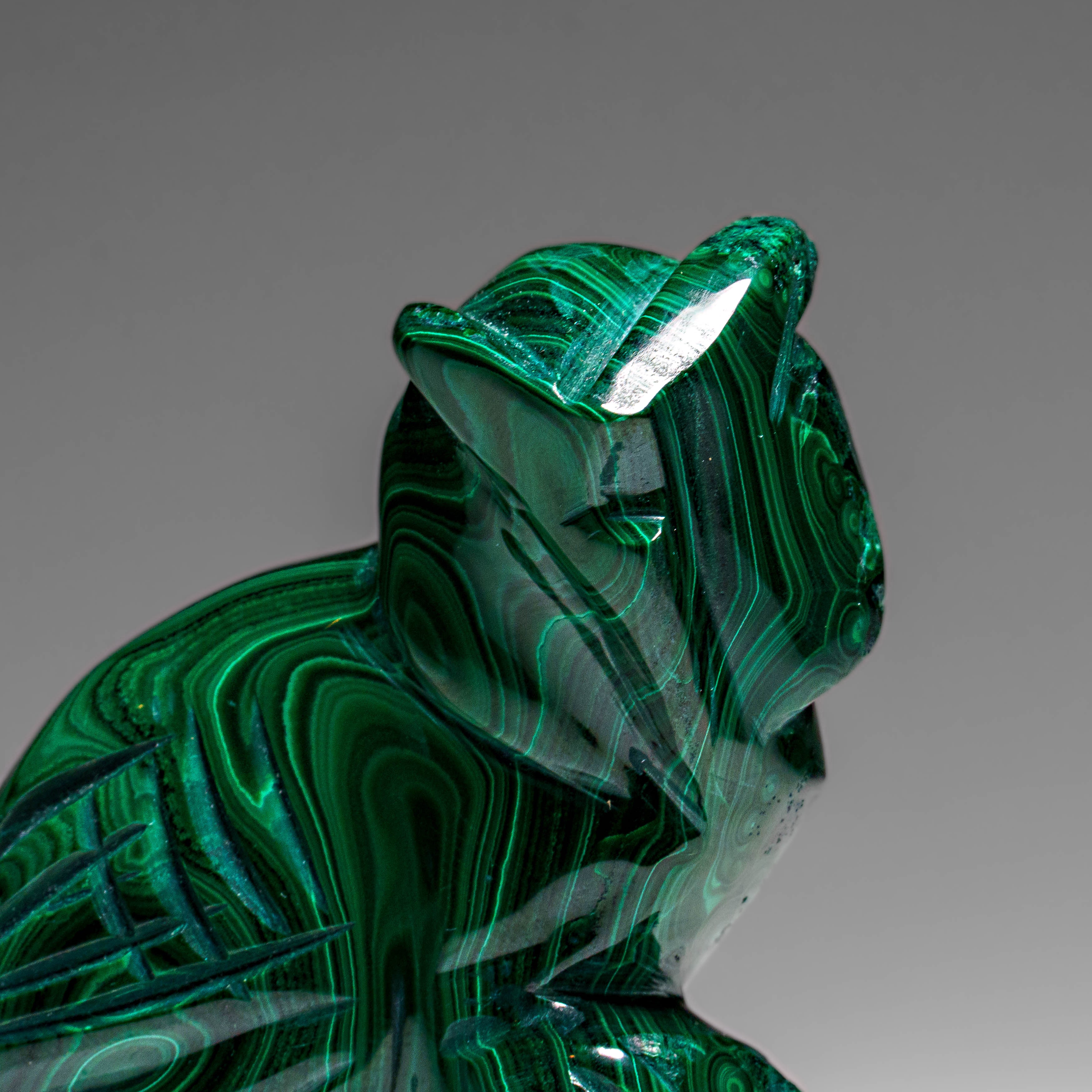 Genuine Polished Malachite Owl Carving (212.2 grams)