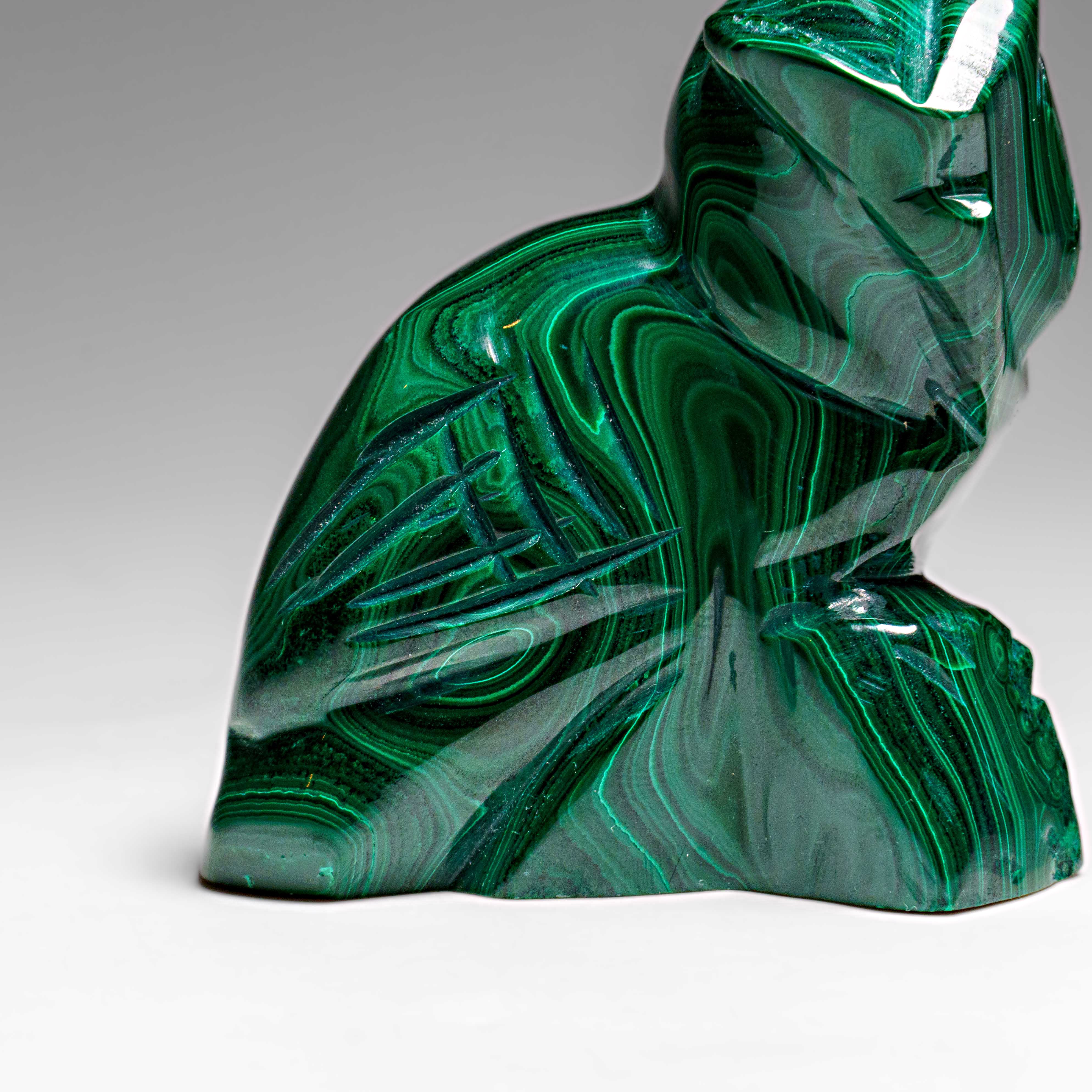 Genuine Polished Malachite Owl Carving (212.2 grams)