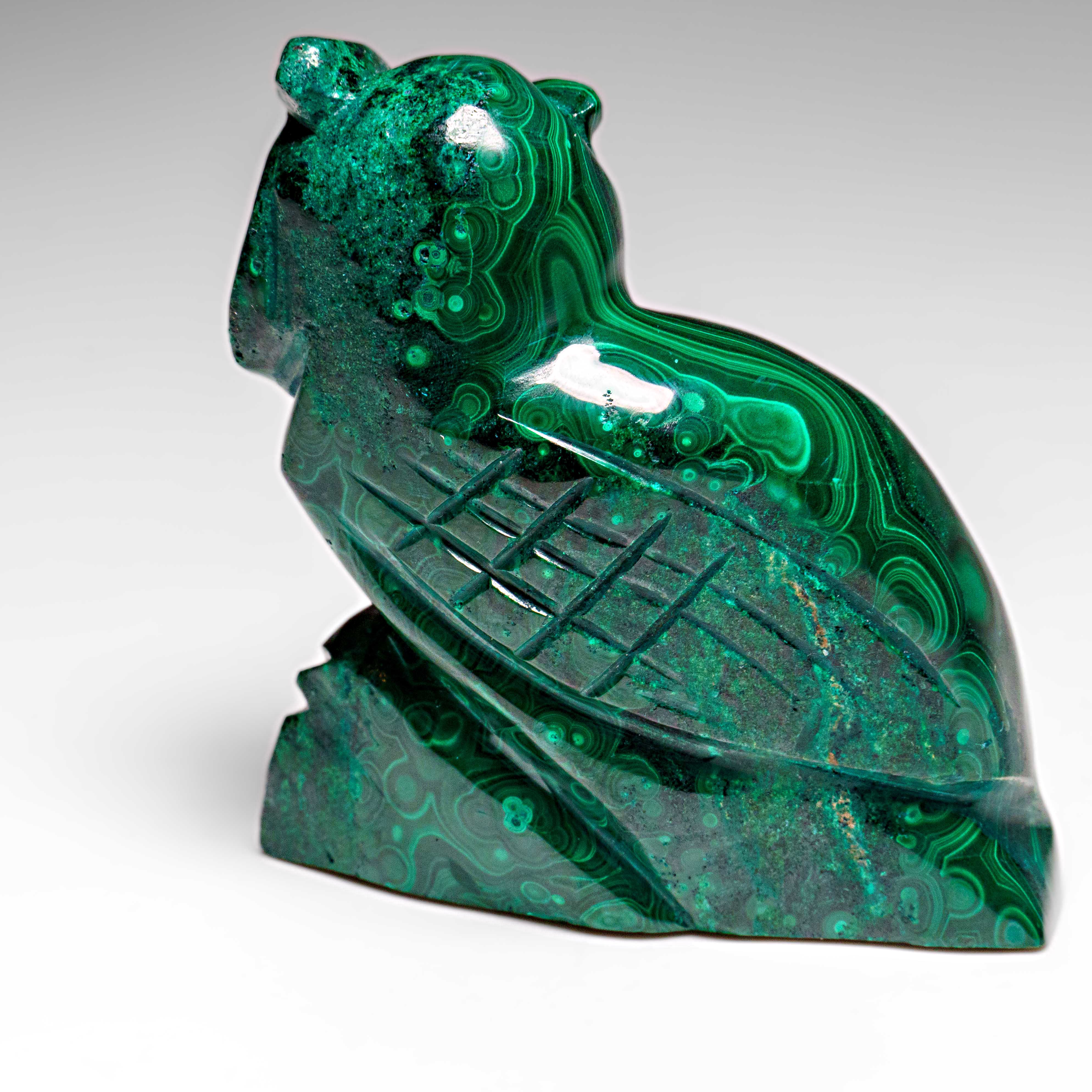 Genuine Polished Malachite Owl Carving (212.2 grams)