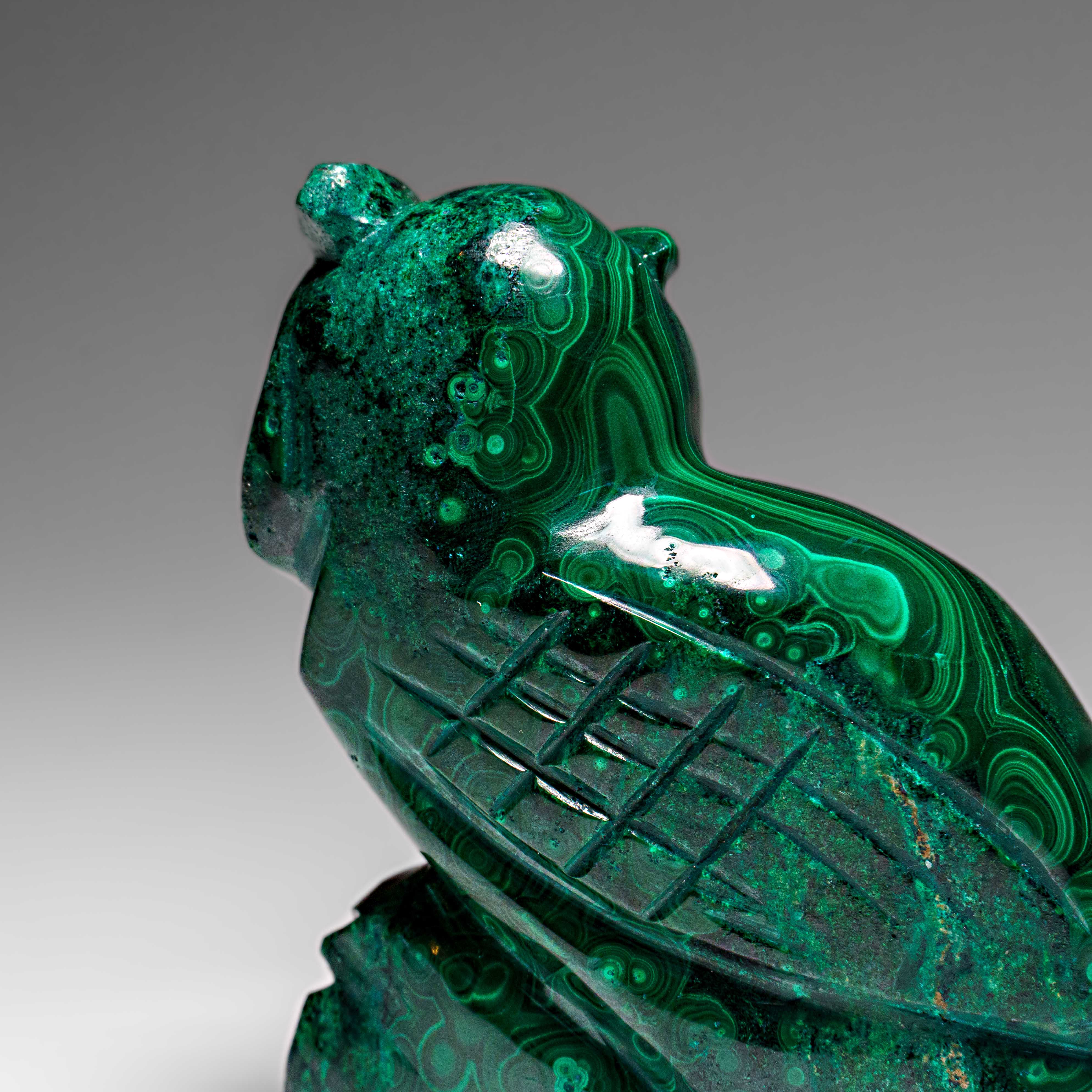 Genuine Polished Malachite Owl Carving (212.2 grams)