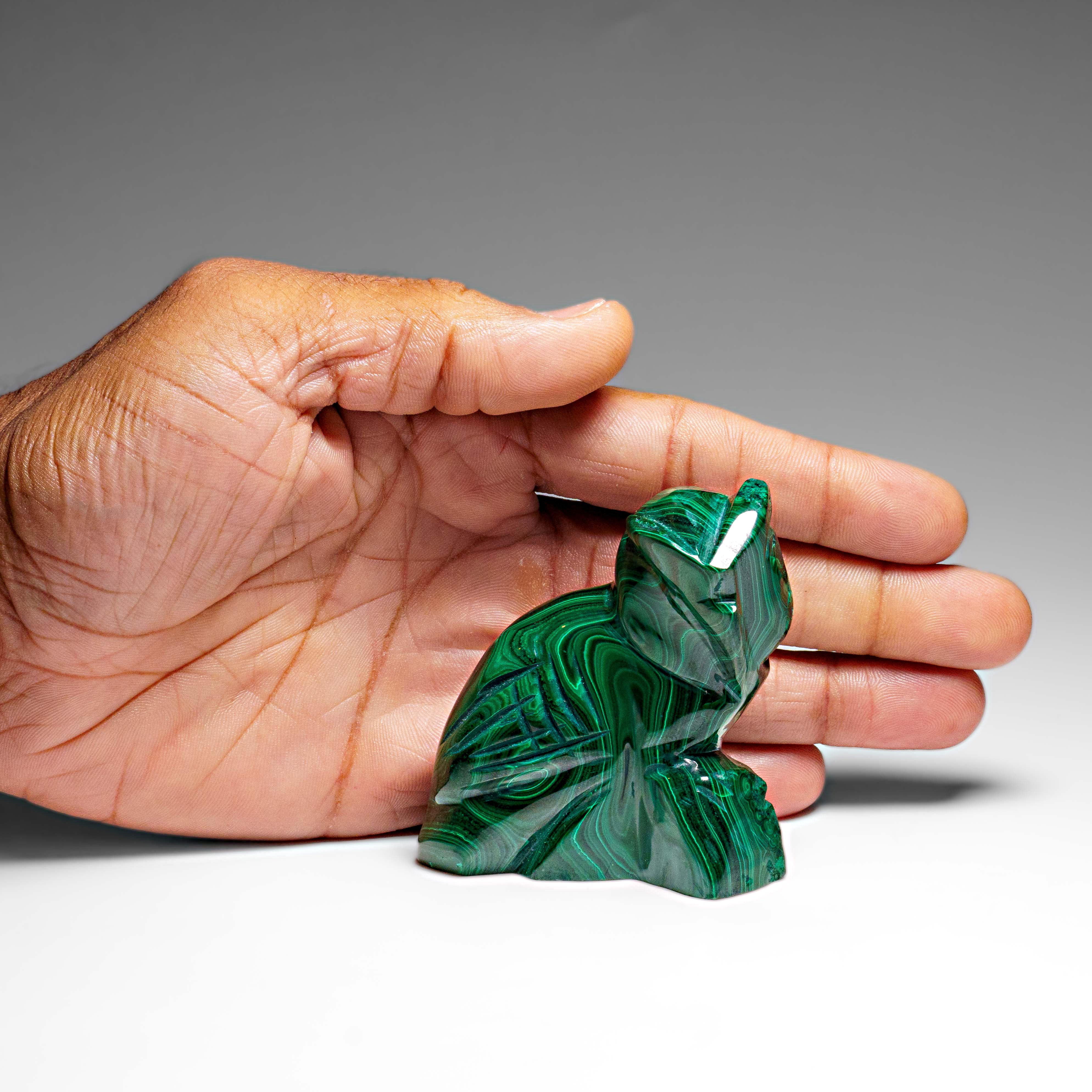 Genuine Polished Malachite Owl Carving (212.2 grams)