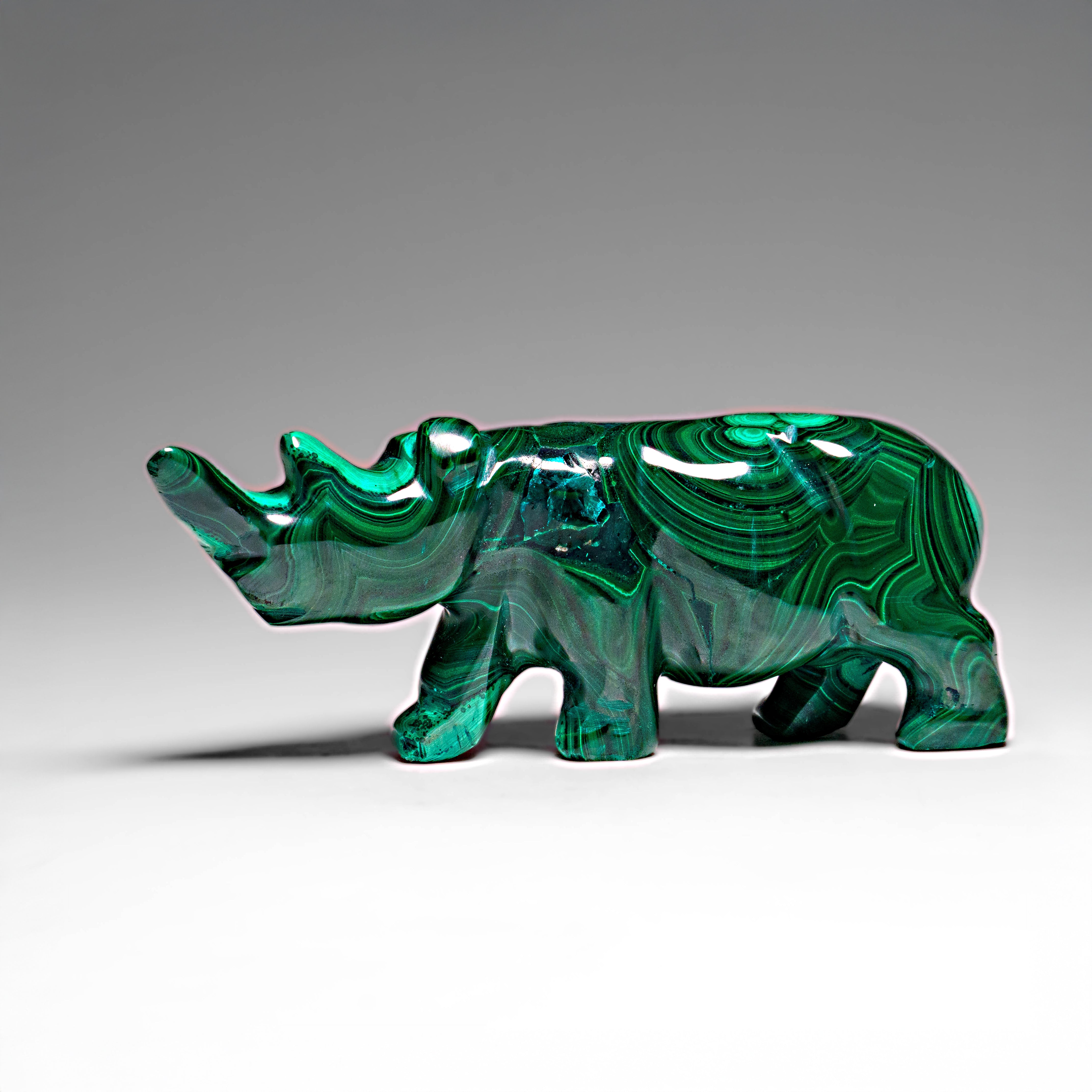 Genuine Polished Malachite Rhino Carving (272.4 grams)